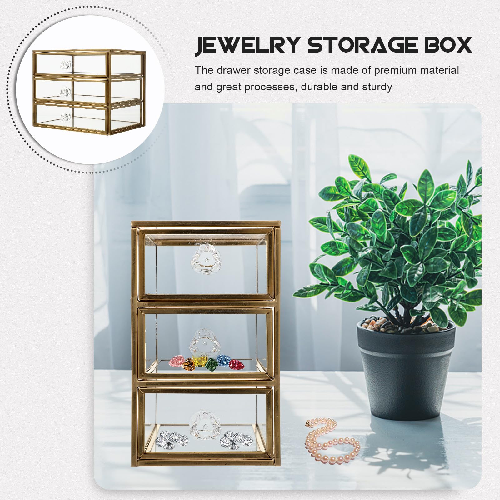 Organizador de Almacenamiento para Joyas y Cosméticos Caja de Cajones, Estuche Compacto para Escritorio y Uso Doméstico Espacio para Pendientes y Bisutería
