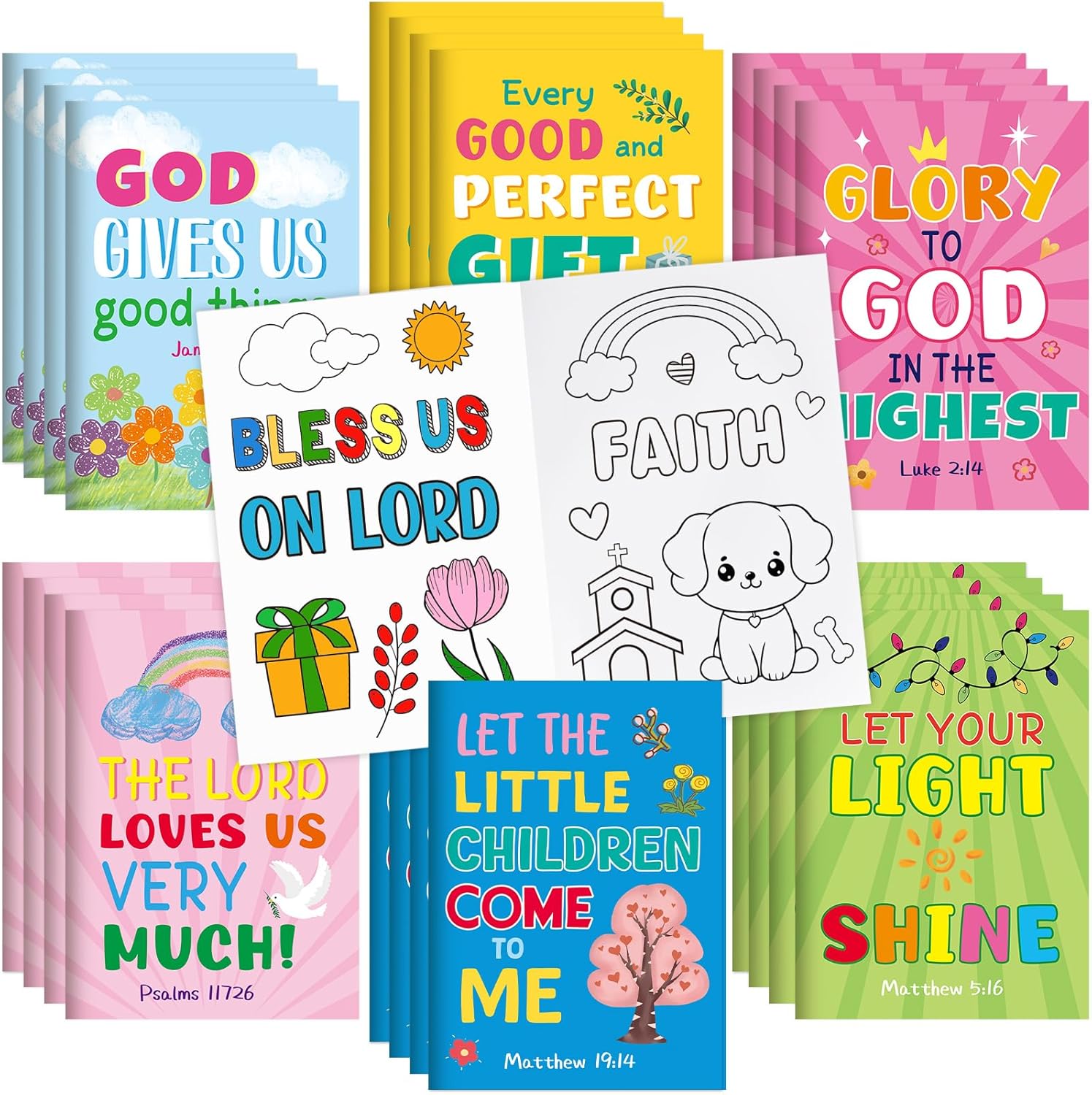 Treasure Cove Christian Mini Coloring Books Kids Easter DIY Drawing Book Bible Verse Religious Small Activity Books Bulk for Sunday School Crafts Classroom Rewards Holiday Activity Party Favors 24 Pcs