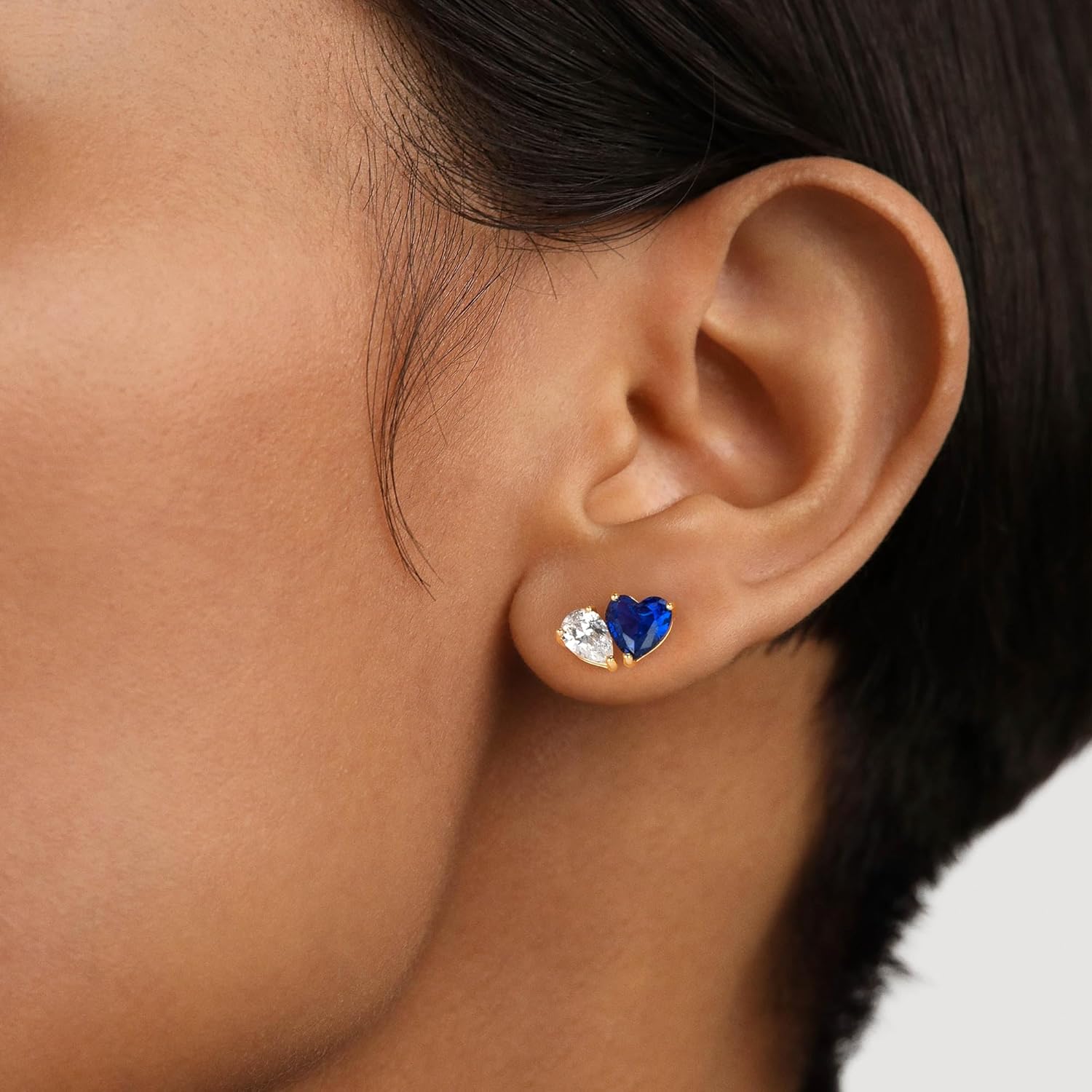 MEVECCO Gold Heart Earrings Studs for Women 18K Gold Plated Crystal Cubic Zirconia Earrings Handmade Ear Jewelry Gifts for Her - Image 3