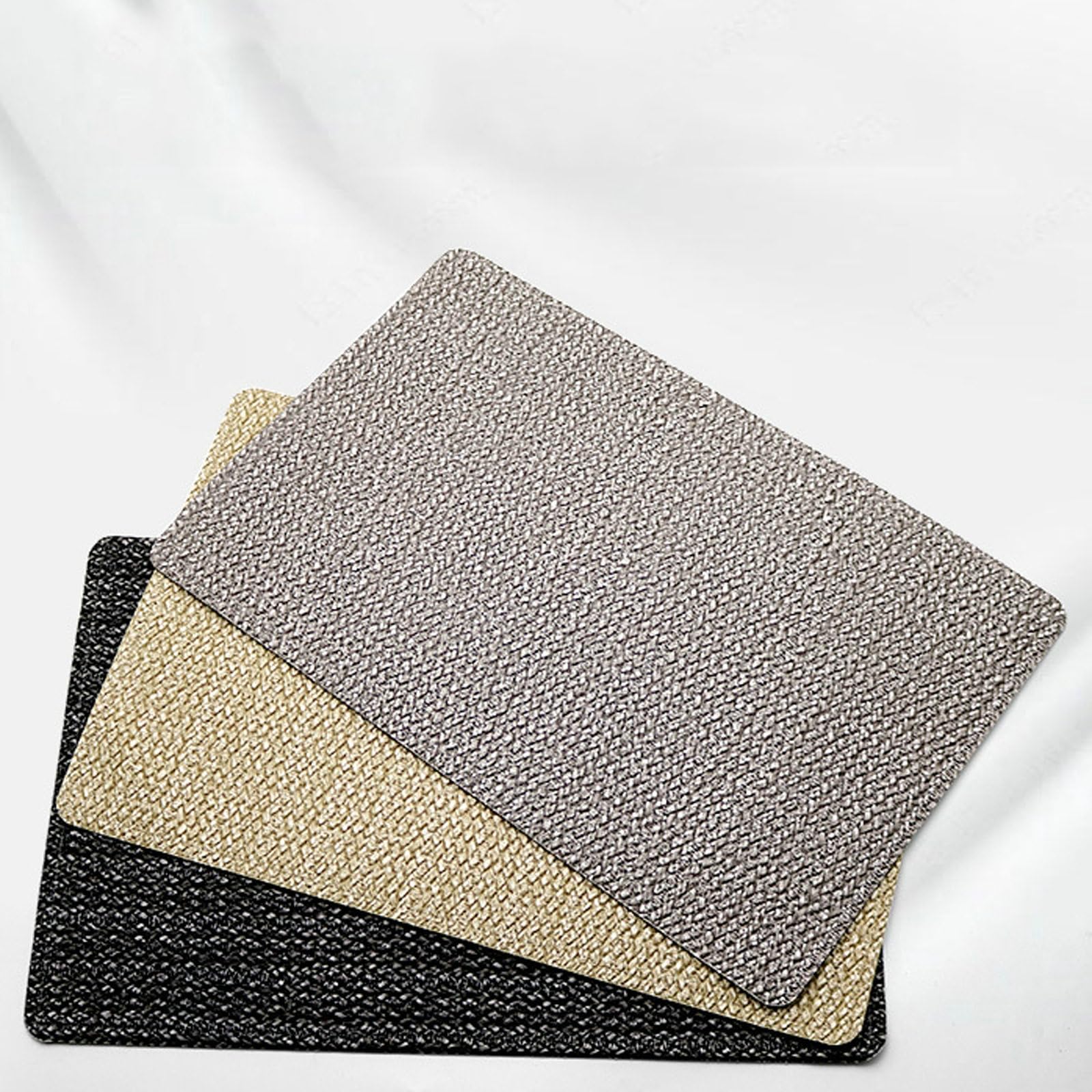 Juego de 6 manteles individuales rectangulares de PVC, resistentes al calor, antideslizantes, lavables, estilo japonés, color sólido, tejido gris claro, para cena de Navidad, vacaciones, 45 x