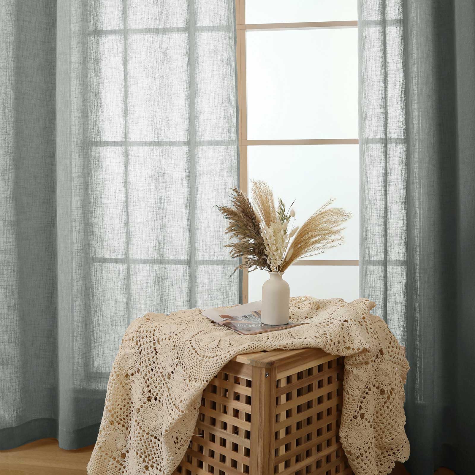 Amazon.co.jp: L.Z.E ライトグレーリネンシアーカーテン 長さ96インチ