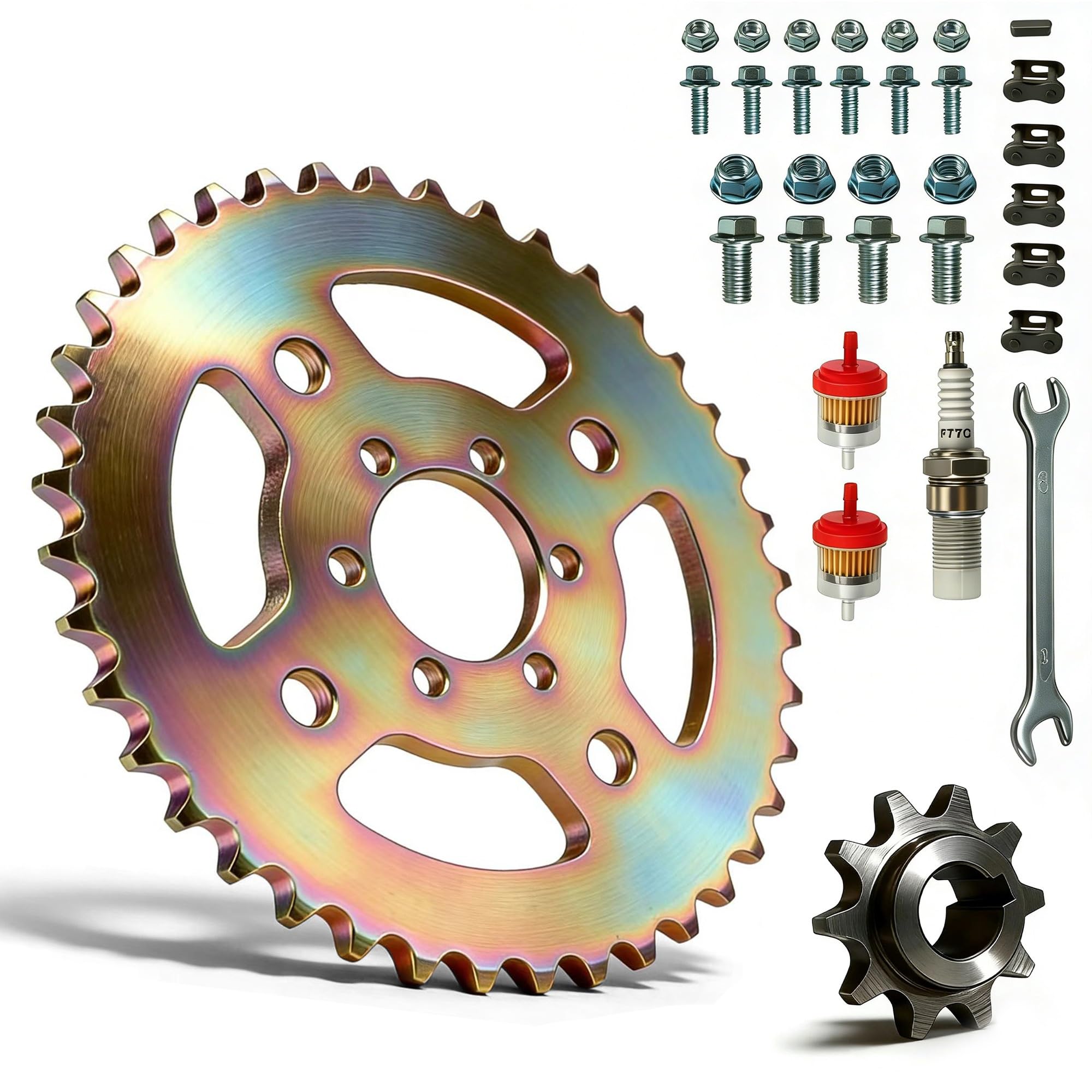EJUOYO Chain Sprocket Fit For CT100U 110cc 125cc 140cc Dirt Pit Bike 420 Chains 40T/50T/60T Teeth Motorcycle Chain Sprockets(40TWith accessories)