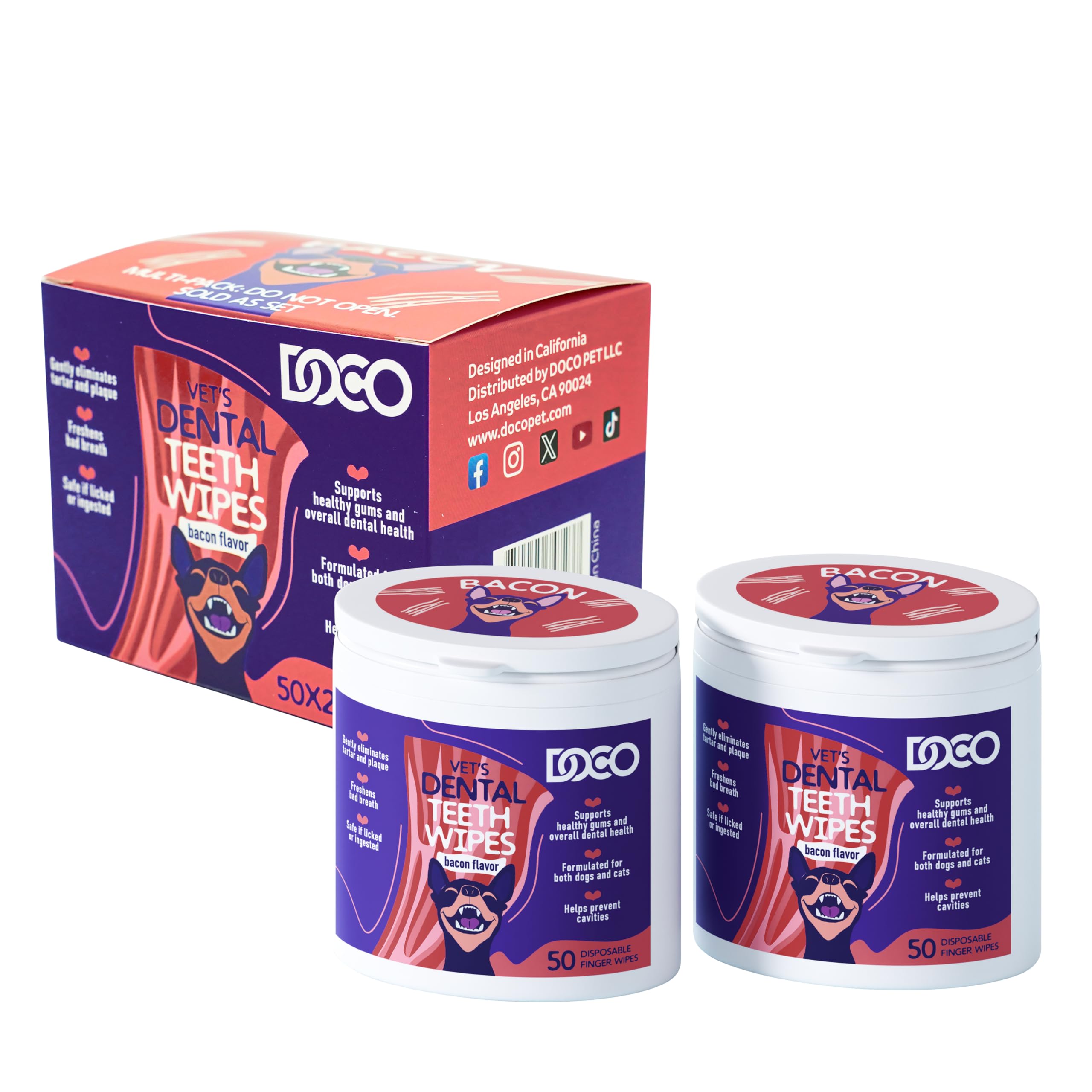 Dog Teeth Cleaning Wipes Bacon Flavor Dental Finger Wipes 100 Count for Dogs & Cats, Plaque & Tartar Remover, Fresh Breath, No Rinse, Easy & Effective Pet Tooth Cleaning Kit for Oral Care — image 1