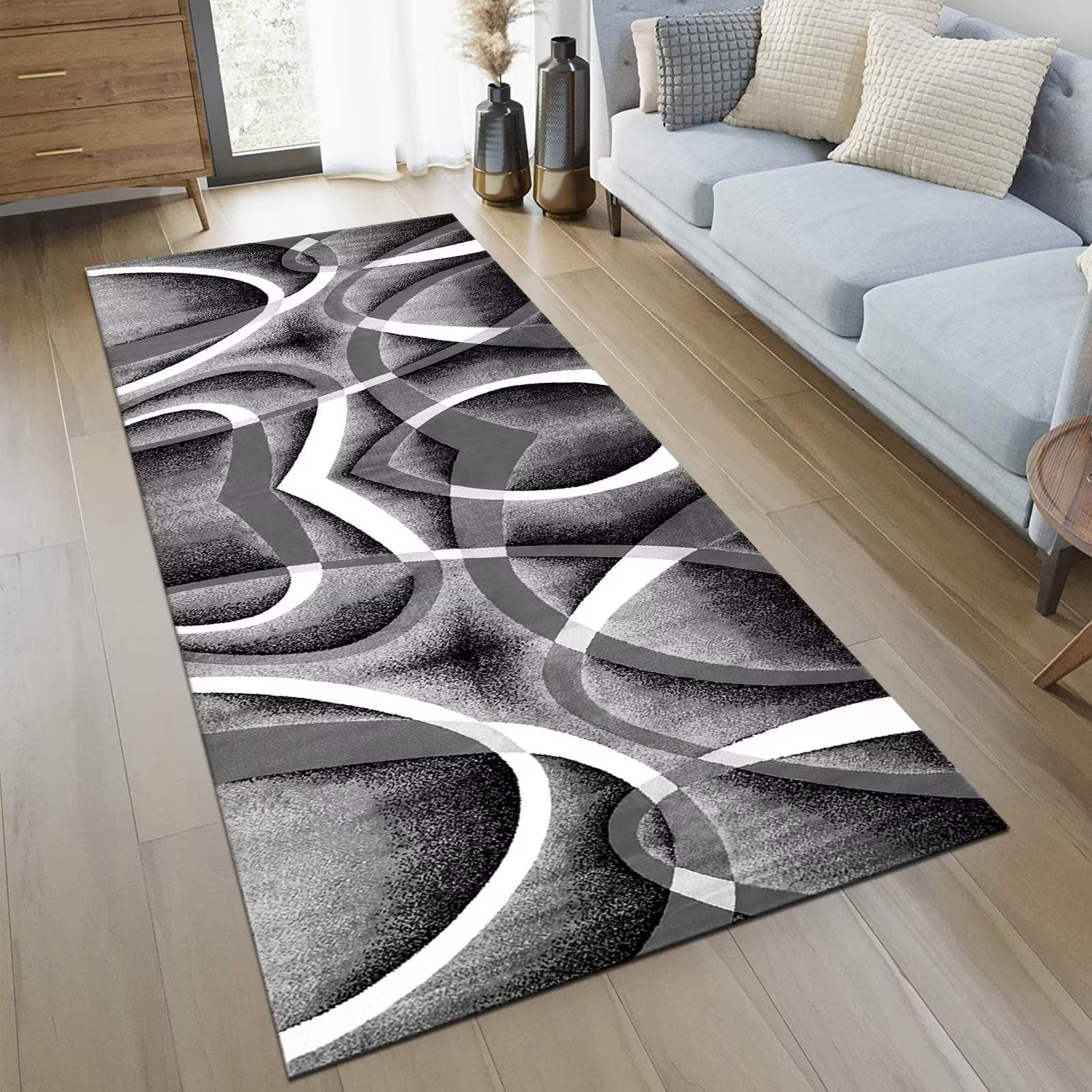 Tappeto Passatoia Corridoio 90x400 Cm - Antiscivolo, Lavabile, Nero Grigio, Poliestere - Foto 10