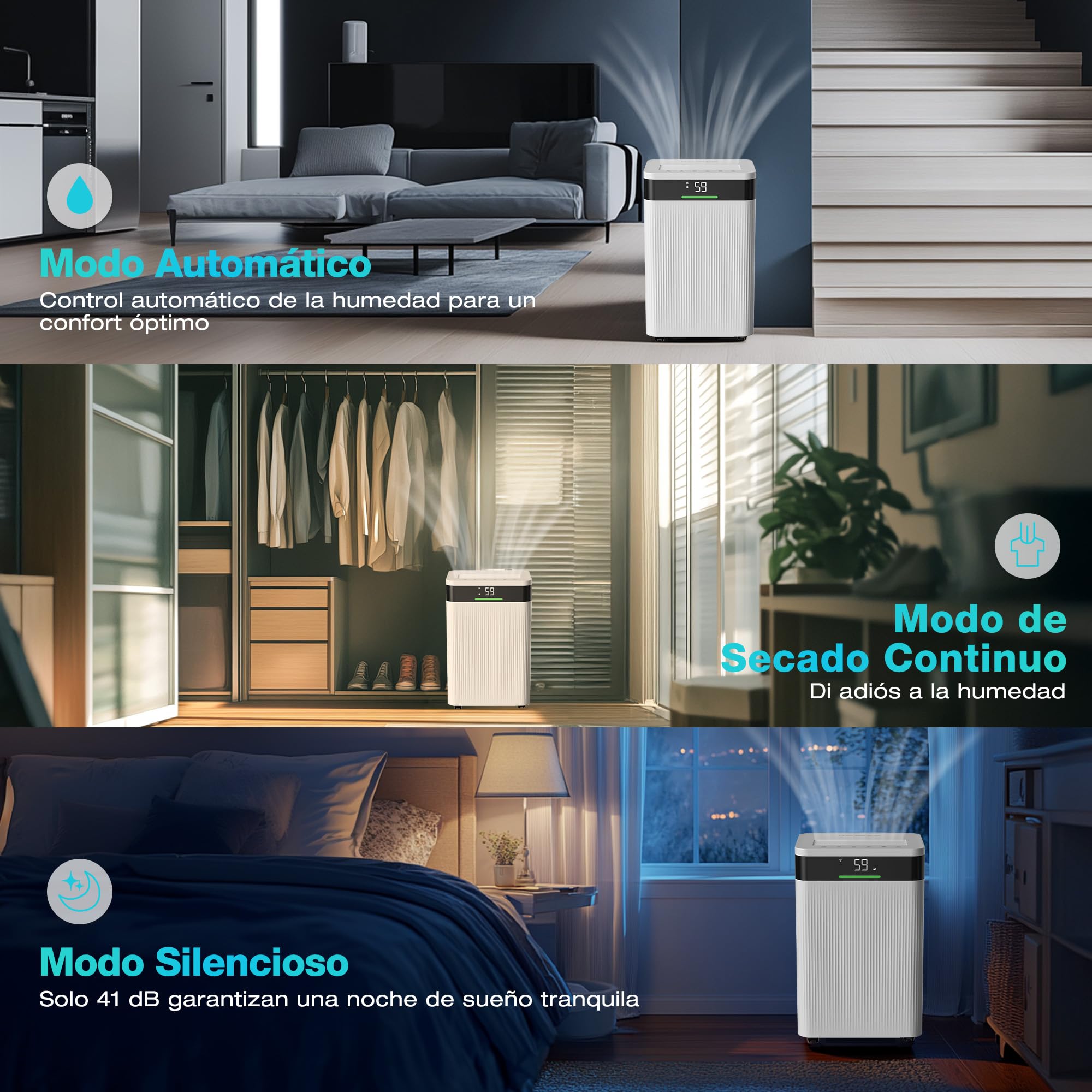 HAUSHOF Deshumidificador Eléctrico 20 L/Día, 41 dB Silencioso con Iones Negativos, Depósito 4,5 L y Pantalla LED, 3 Modos, Portátil para Dormitorios, Salón y Sótano (30 m²) | con Iones Negativos, Depósito 4,5 L y Pantalla LED, 3 Modos, Portátil para Dormi