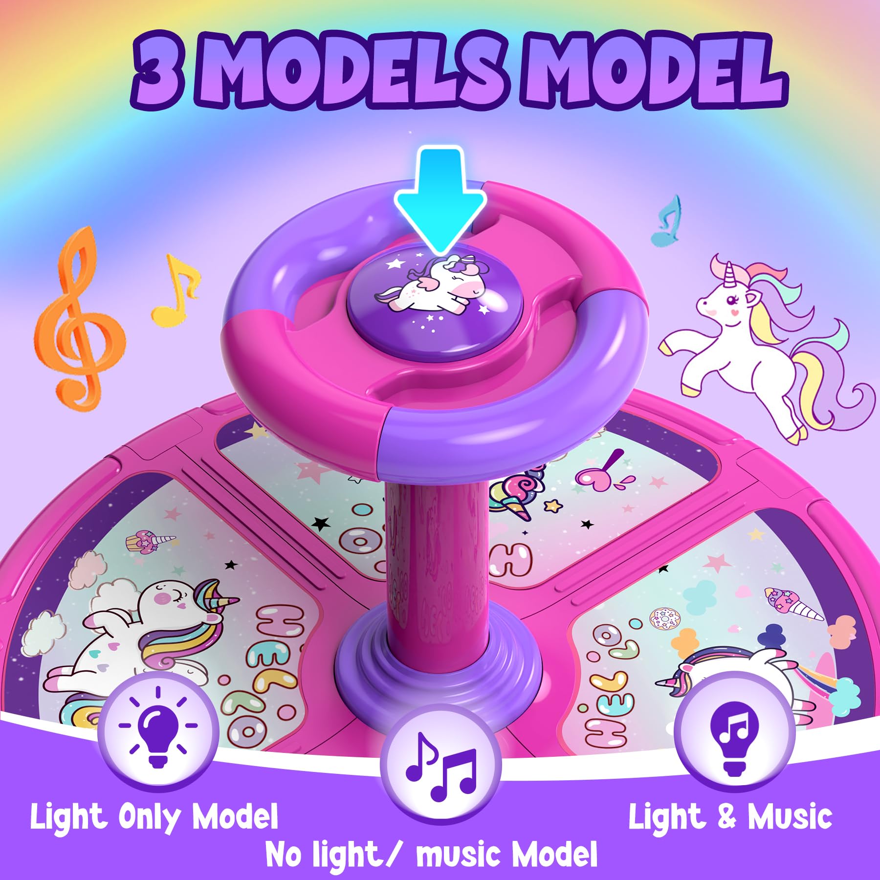 hockvill Unicorn Sit and Spin Toy for Toddler Girls Ages 1 2 3 4 5, Christmas Birthday Gift for Kids, Toddler Spin Toy with LED Lights and Music, 360° Spinning Seat Toy for Girls