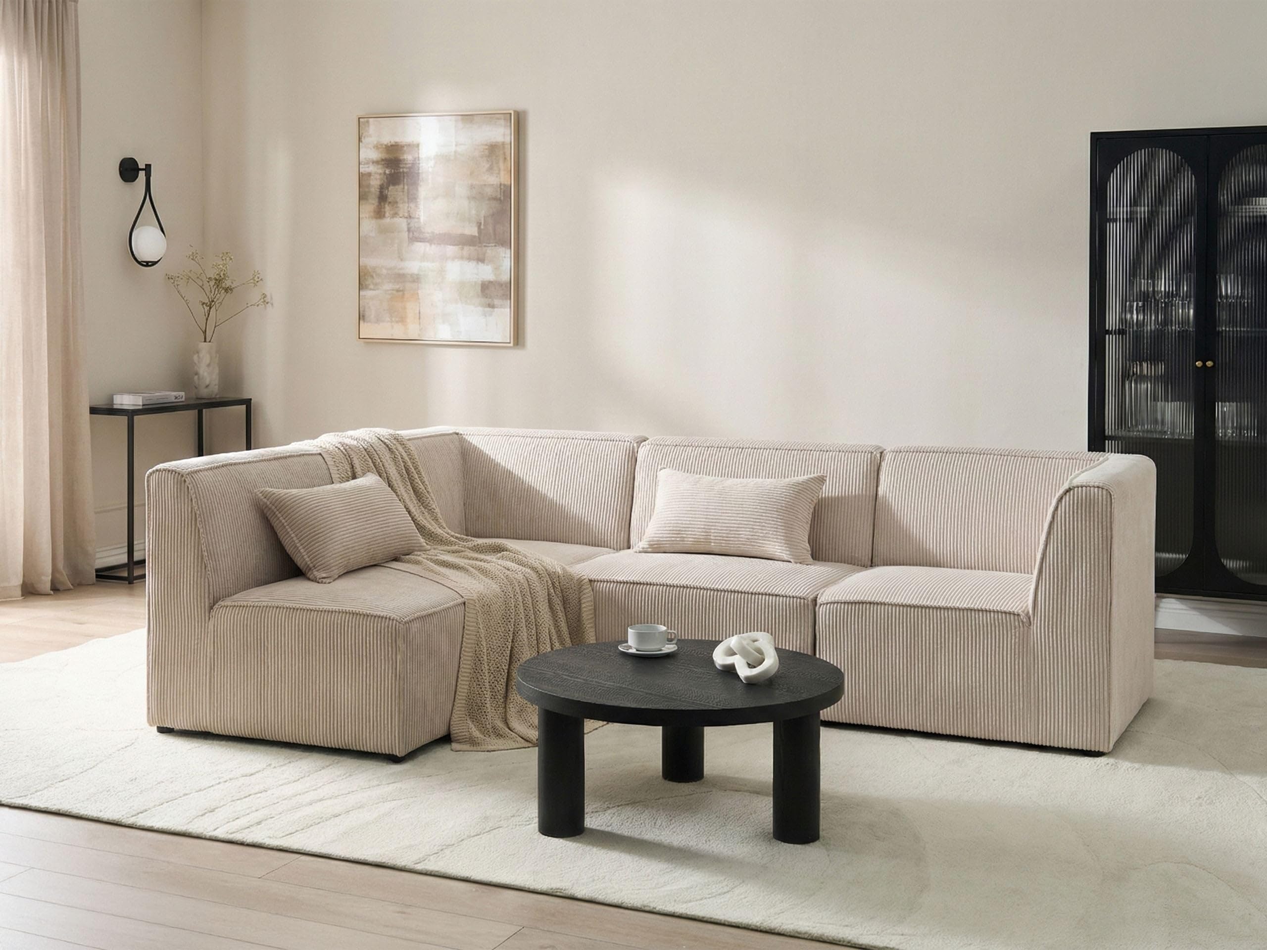Sofa narożnik prawostronny modułowa 4-osobowa kanapa sztruksowa beżowy Lemvig