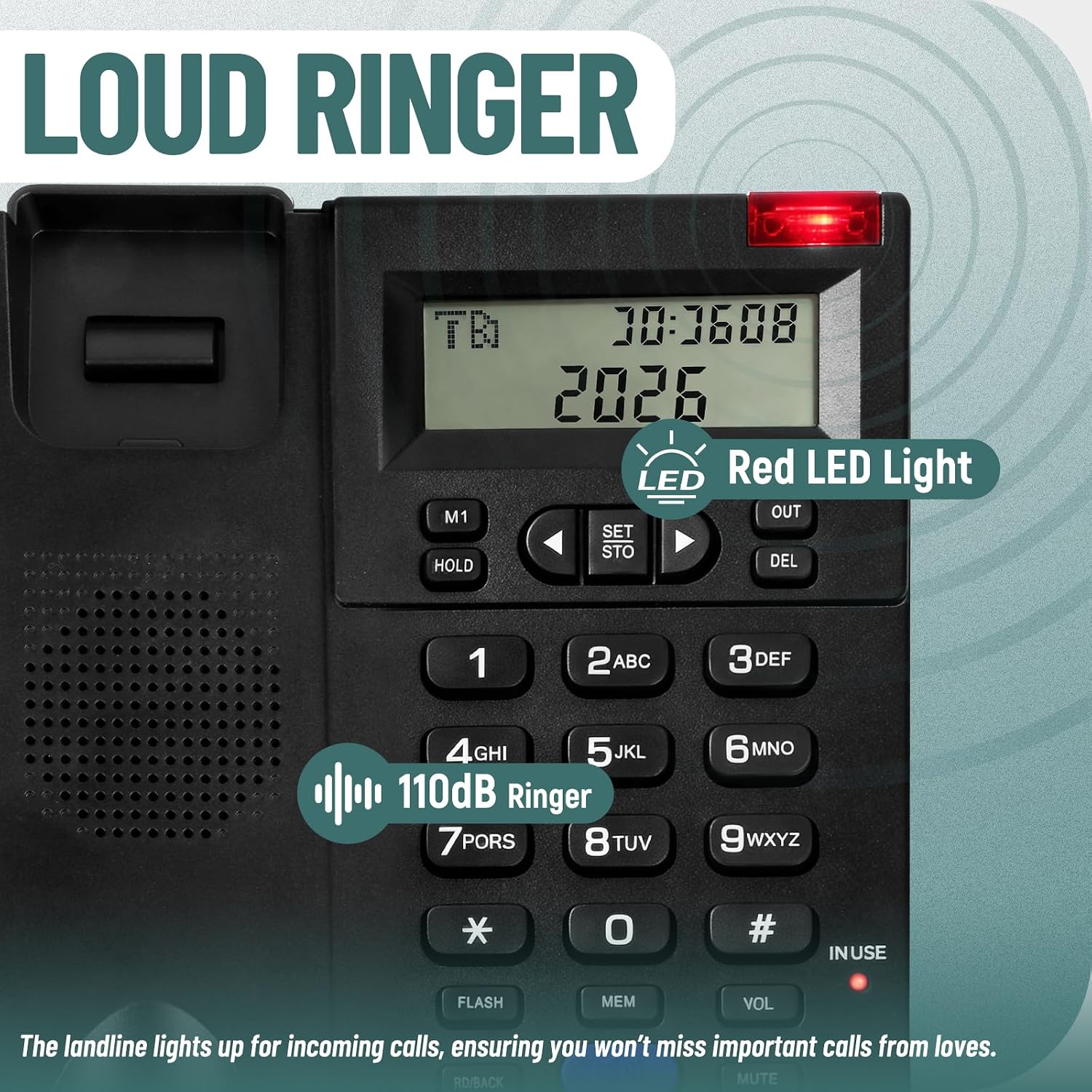 Landline Phone with LCD Display & Hands Free, Desktop Corded Telephone