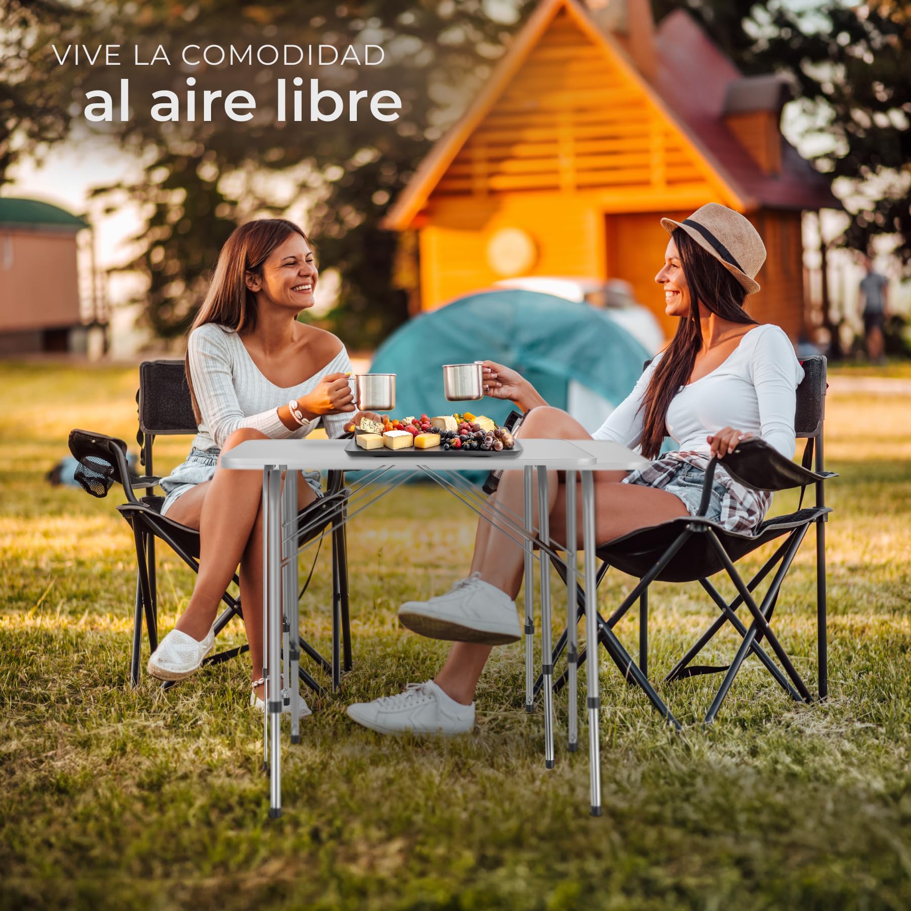 tectake® Mesa Plegable, Mesa Camping Plegable con Altura Ajustable, Mesa Jardín Exterior con Bordes de Aluminio, Tablero MDF, Fácil Limpieza, Ideal Acampadas, Jardín, Terraza, Picnic, 80x60x68cm