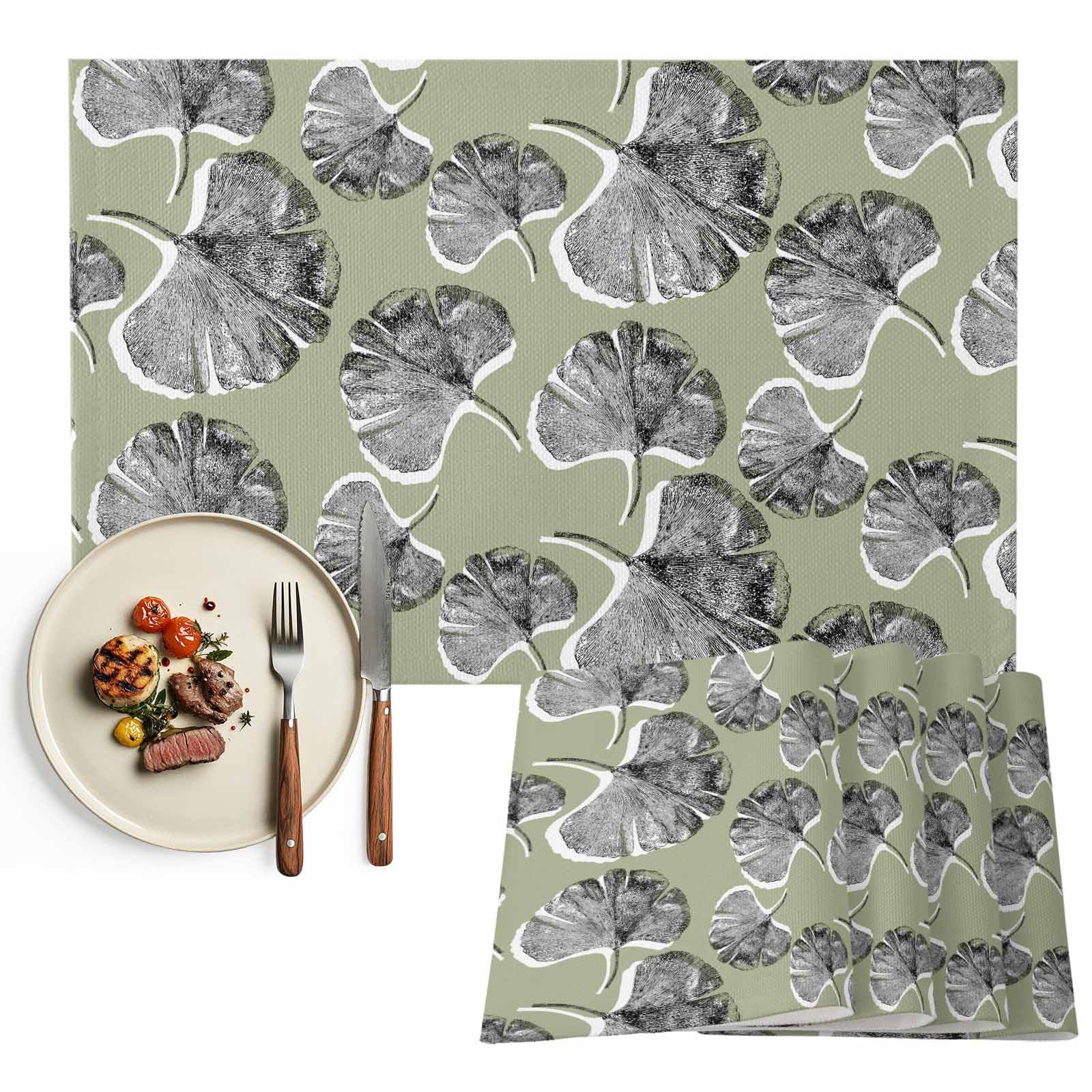 Qiuerte 6 Pack Ginkgo Biloba Ronde Placemats voor Eettafel, Hittebestendige Elegante Holle Placemats Antislip Tafelmatten Thee Mok Coaster voor Keukentafel, Restaurant, Cafe (Goud