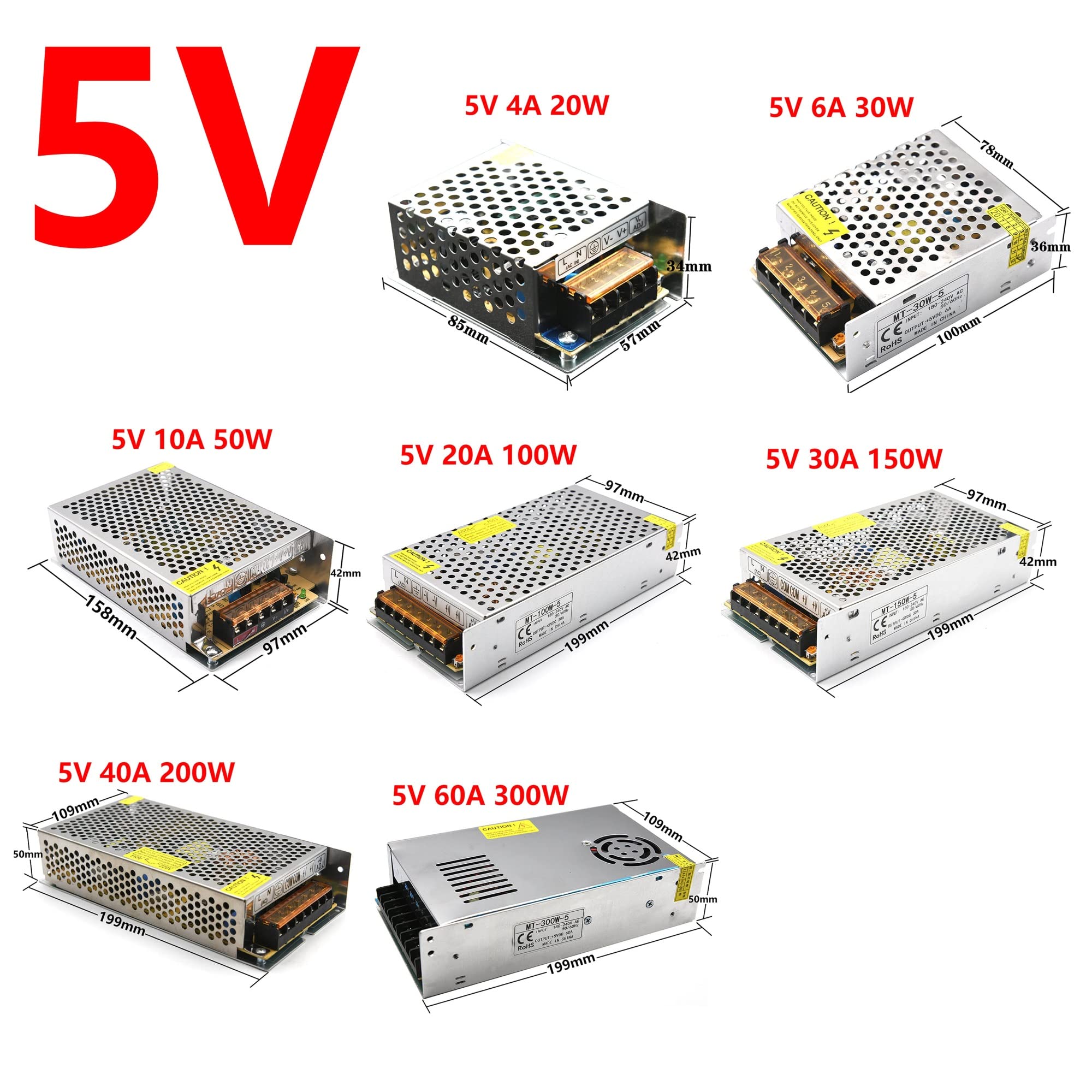 Transformador de iluminación CA a CC 12v 5v Fuente de alimentación conmutada 5A 10A 15A 20A 30A Interruptor de Tira Adaptador de Controlador LED(12V 5A 60W)