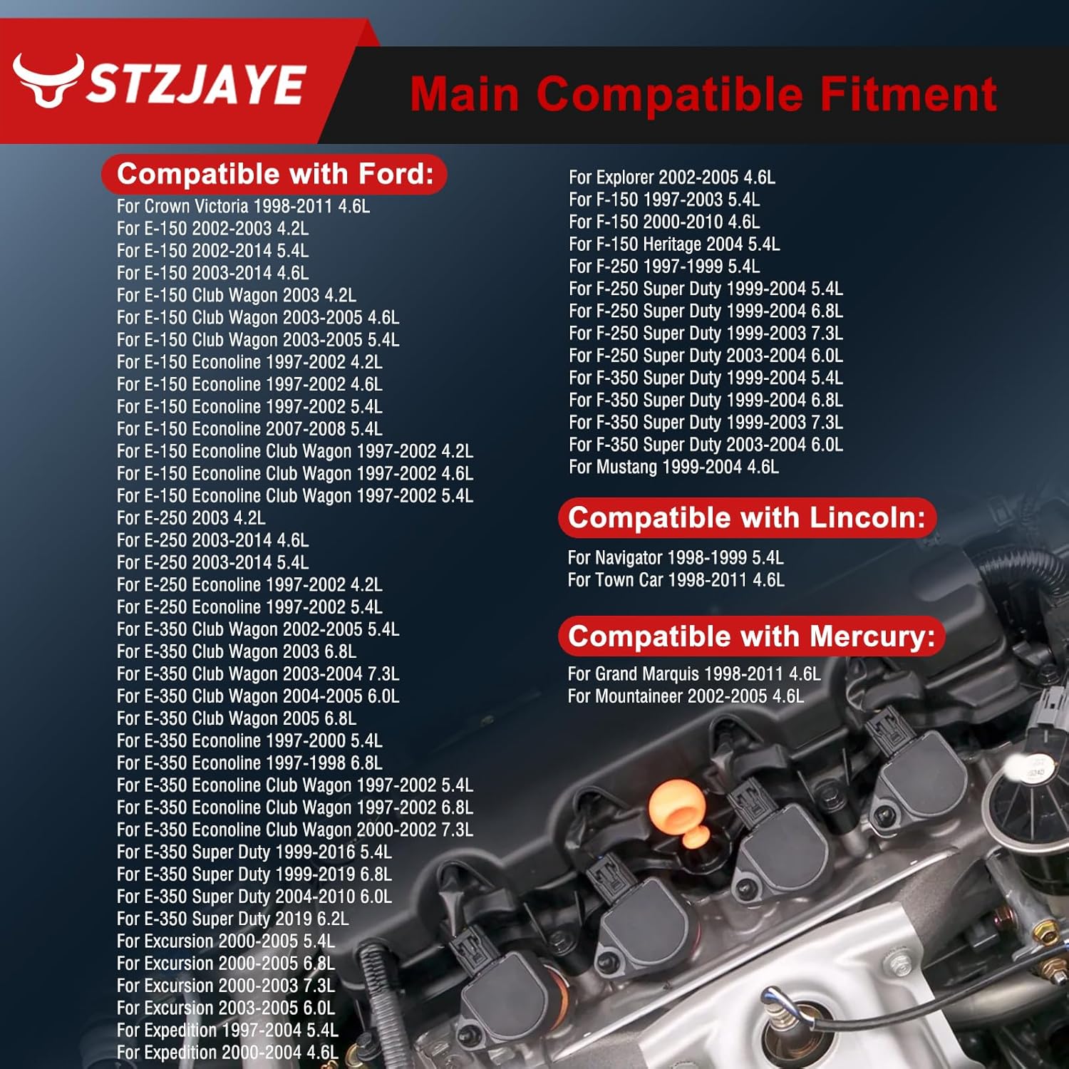 DG508 Ignition Coils Pack Set of 8 Compatible with Ford F-150 2000-2010,for E-150 2002-2014,for E-250 2003-2014,for Lincoln Navigator 1998-1999,for Mercury Grand Marquis 1998-2011 DG491 Red