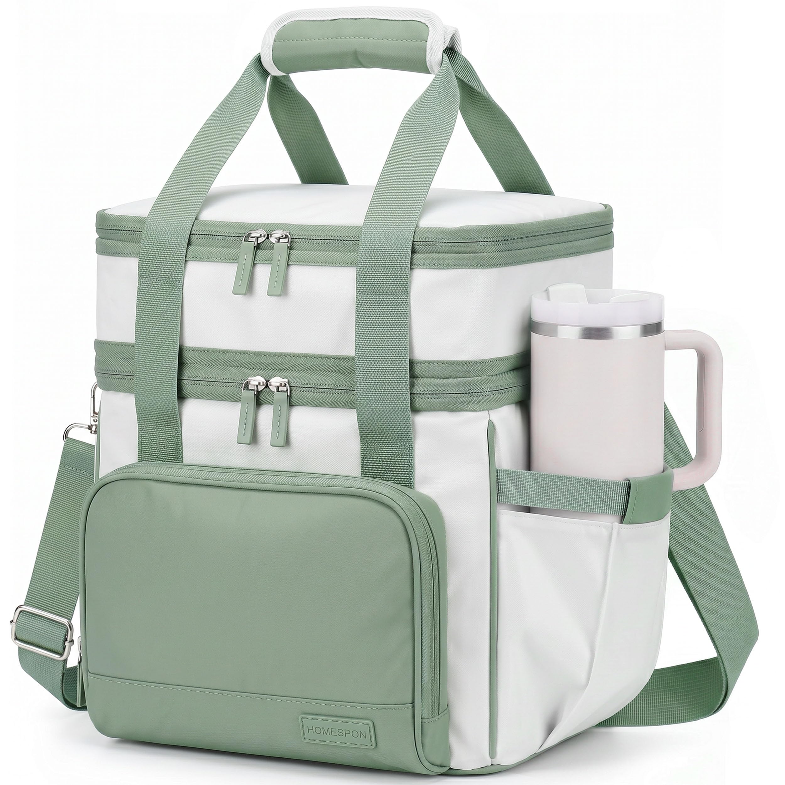 HOMESPON Large Insulated Lunch Bag for Women, 15L Double Layer Leakproof Cooler Bag with Shoulder Strap, Waterproof Thermal Lunch Box Tote for Work, Office, School, Picnic (Beige Green)