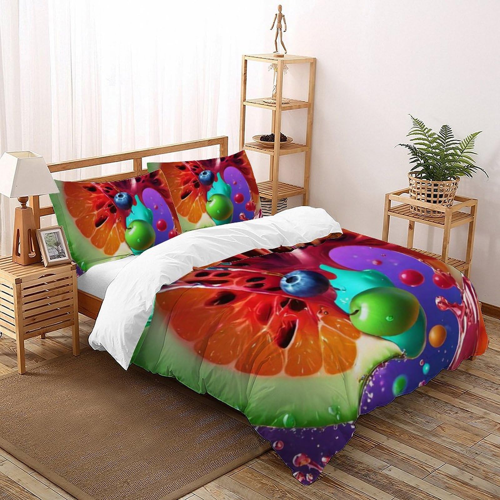 Housse de couette double 200x200cm microfibre fruits lit 2 personnes garçon