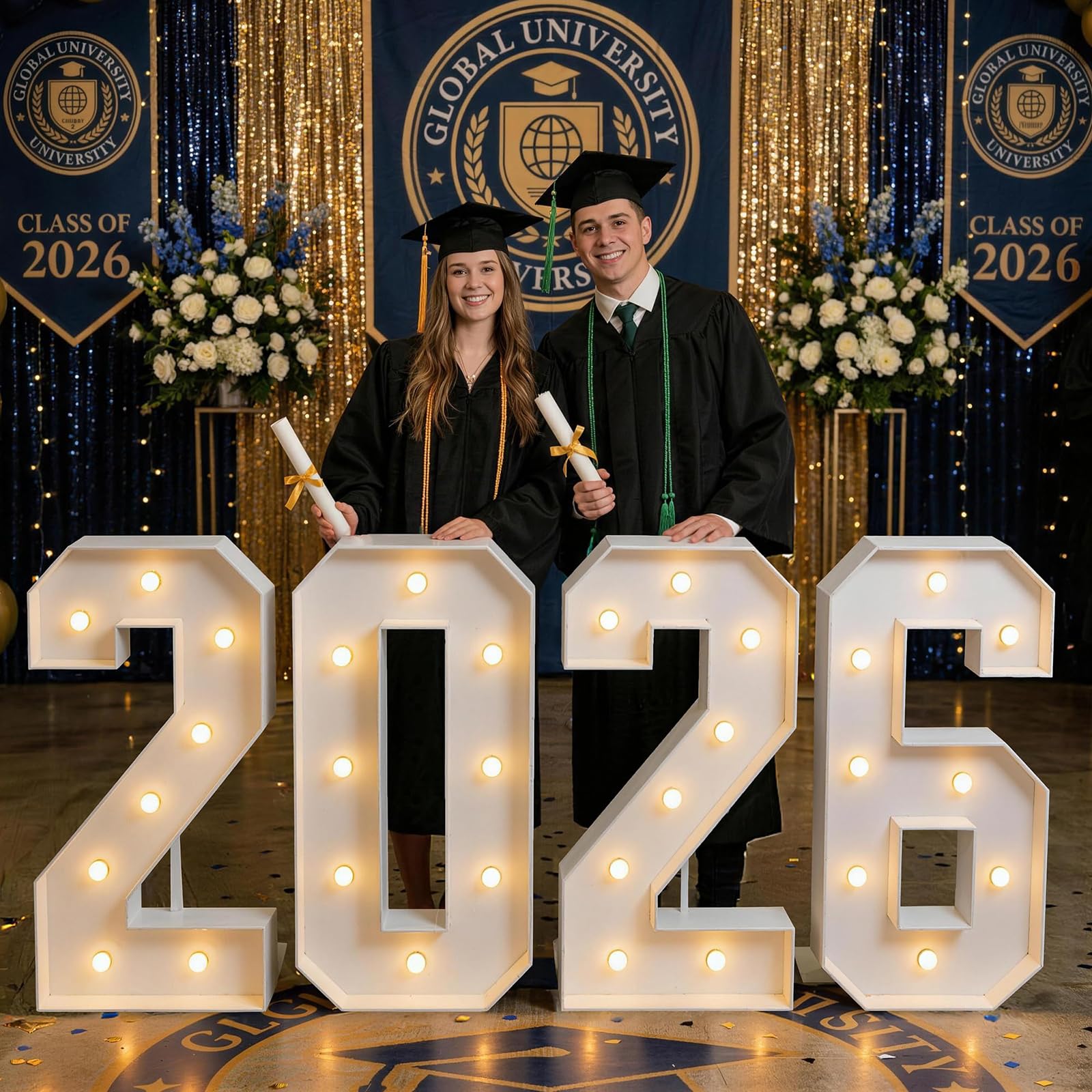 3.3FT Decorative Led Marquee Light Up Numbers, Large Light 2026 Sign for Night Light College High School Senior Kindergarten Graduation Party Favor Supplies,100cm/40in