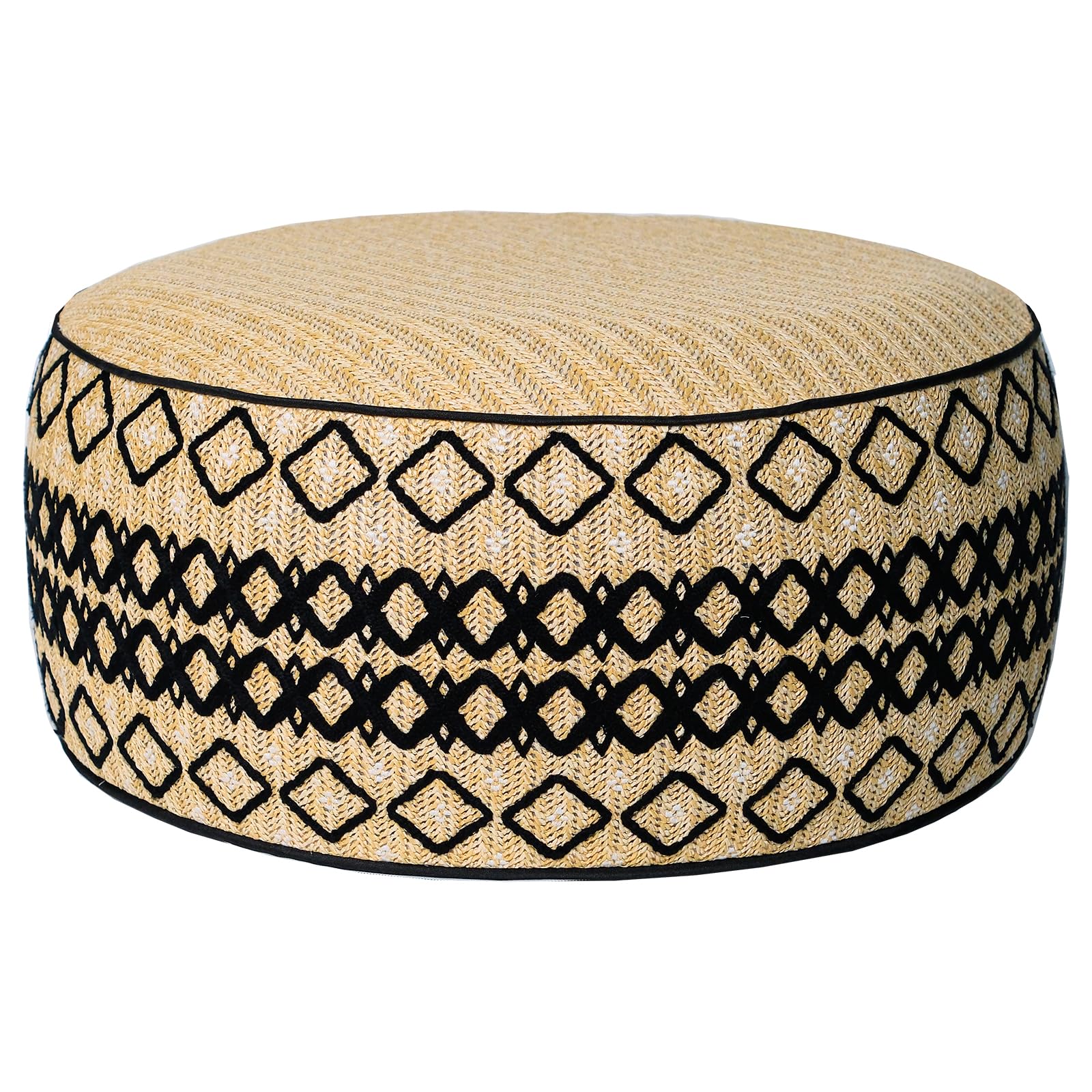 GLADTRAX Outdoor Inflatable Ottoman with Air Pump, Embroidery Patio Footrest Stool D21”x H9”, Round Pouf Ottoman with Portable Handle Suitable for Garden, Camping, Bedroom, Living Room