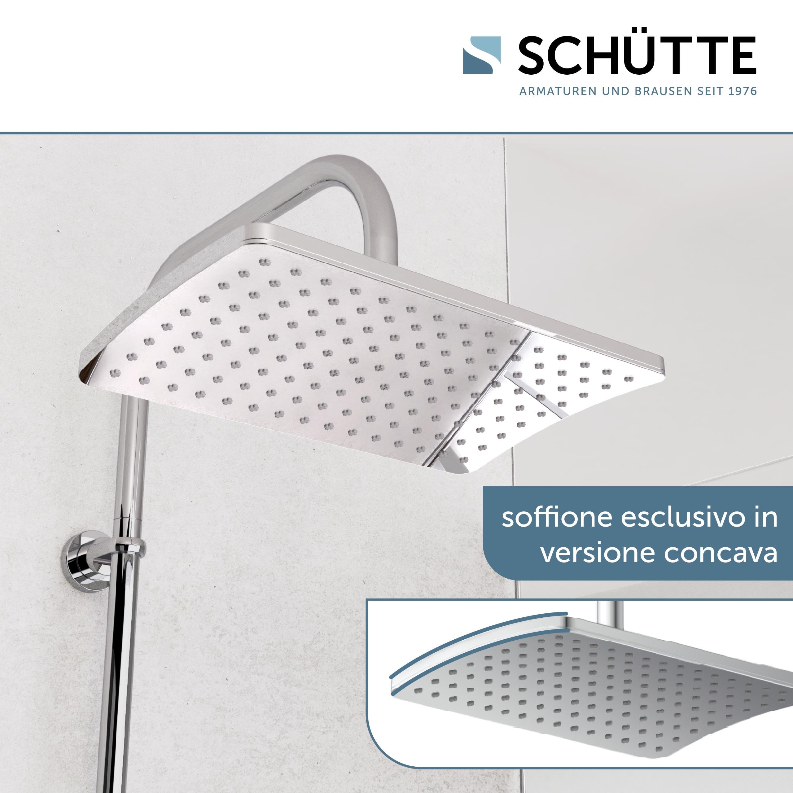 SCHÜTTE Set doccia Maiorca | Colonna doccia con grande doccia a pioggia | Doccia a mano con 3 tipi di getto | Sistema doccia con asta doccia regolabile in altezza | Cromo