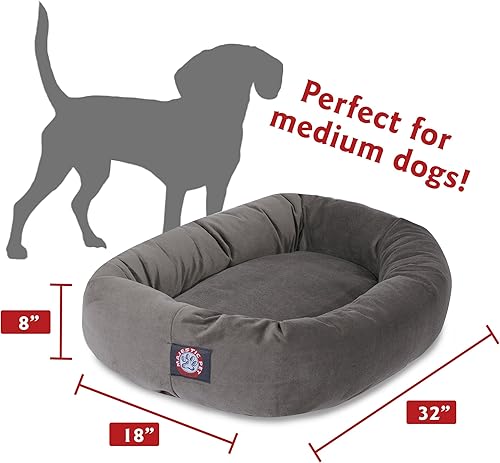 Miniatura 3 de Majestic Pet Products - Cama en forma de bagel para perro, de gamuza color gris, 32 pulgadas, terciopelo, con reposacabeza