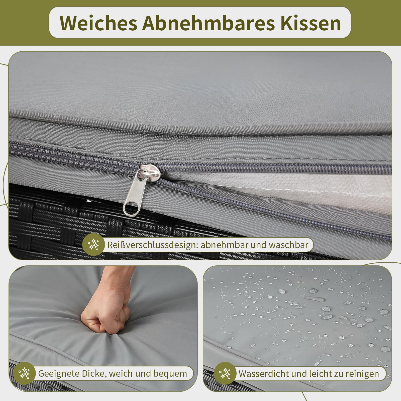 LIFERUN Gartenbank Wetterfest mit Sitzkissen, 2 Sitzer Polyrattan Sitzbank, 320kg Belastbar, Gemütliche Gartenmöbel Bank Outdoor, 122x60x90cm, Balkonbank für Kleinen Balkon, Garten, Terrasse, Schwarz