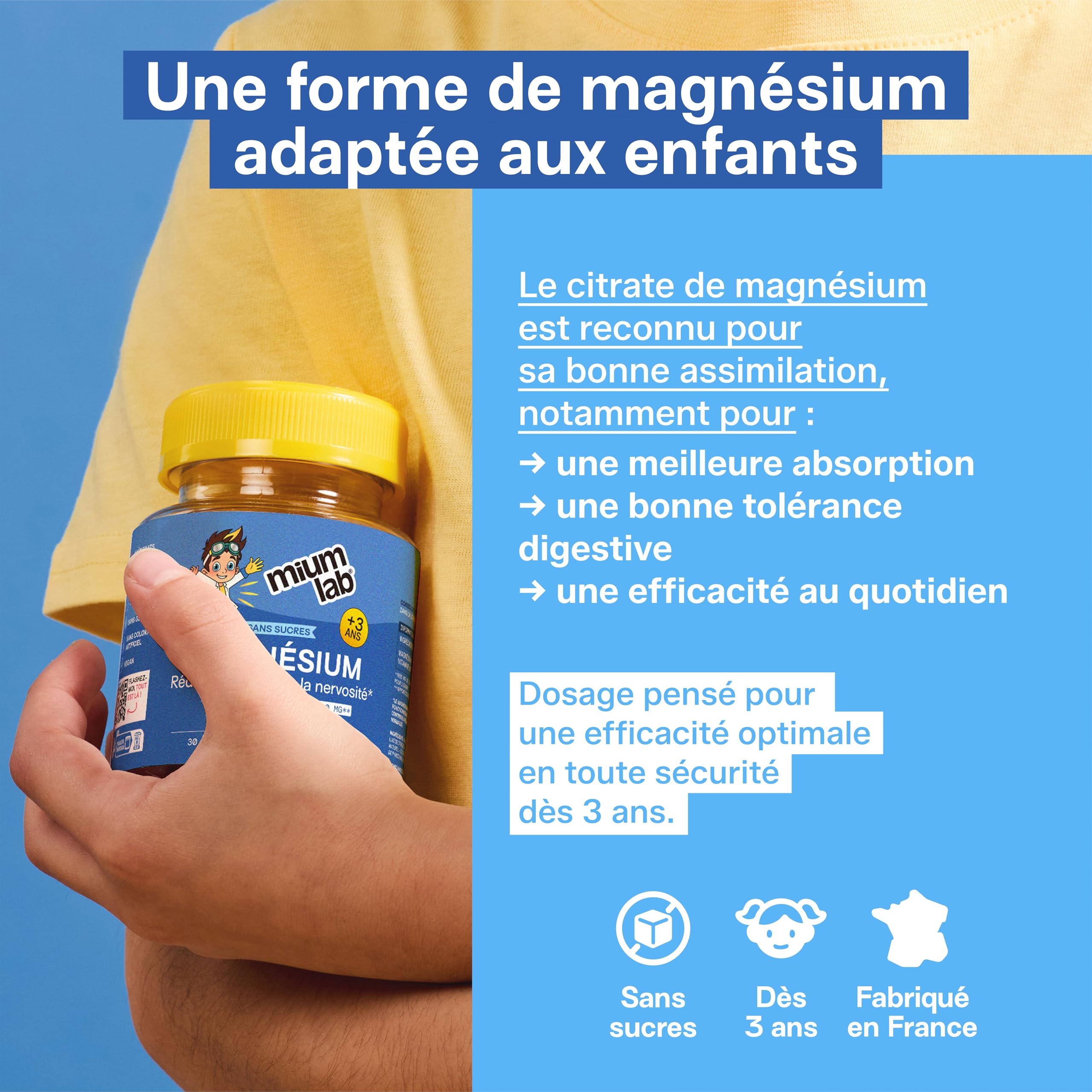 MIUM LAB – Gummies Magnésium Enfant 100mg Citrate + Vitamine B6 – Système Nerveux, Fatigue & Fatigue – Complément Alimentaire Enfants – Sans Sucres – Fruits Rouges – 30 Jours - Lot de 3