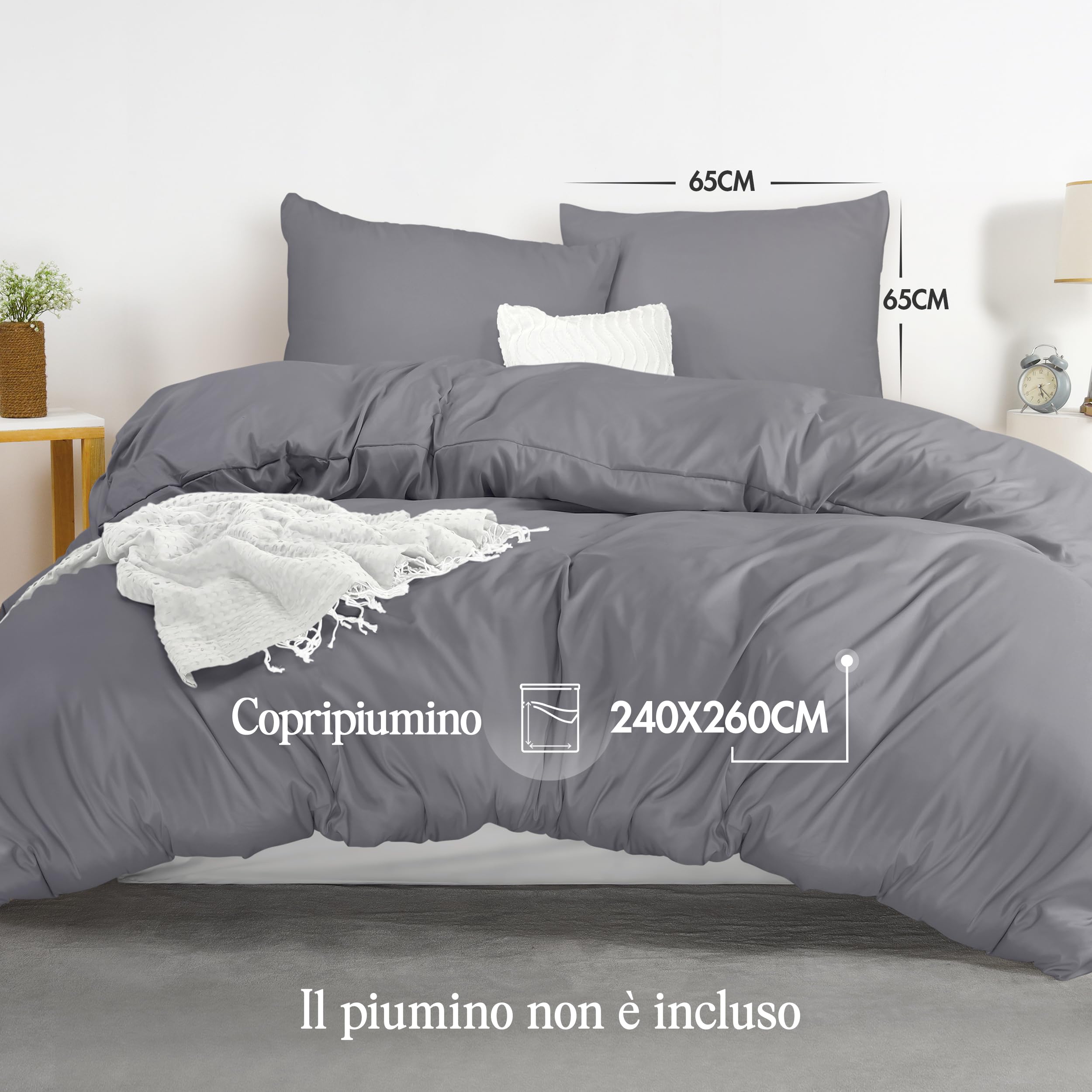 Utopia Bedding Copripiumino Matrimoniale 260x240 - Microfibra Copripiumino 260x240cm + Federe 65x65cm - Grigio