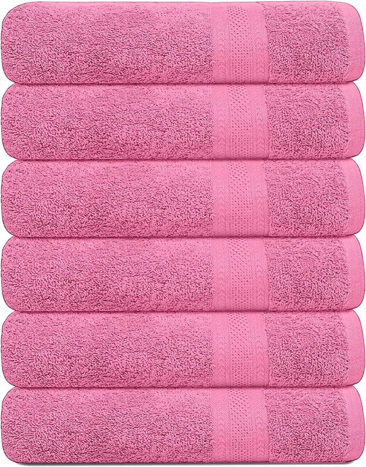 100% Cotton Bath Towels, 24x48 Pack of 6 Towels, Quick Dry, Highly Absorbent, Soft Feel Towel, Gym, Spa, Bathroom, Shower, Pool, Luxury Soft Towels (Pink, 24x48-6 Pack)