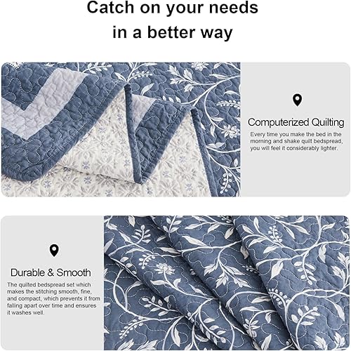 Miniatura 9 de PANGUSHAN Colcha de gran tamaño de 120 x 120 pulgadas, 100% algodón, tamaño California King, reversible, botánico, floral, casa de campo, XL, juego