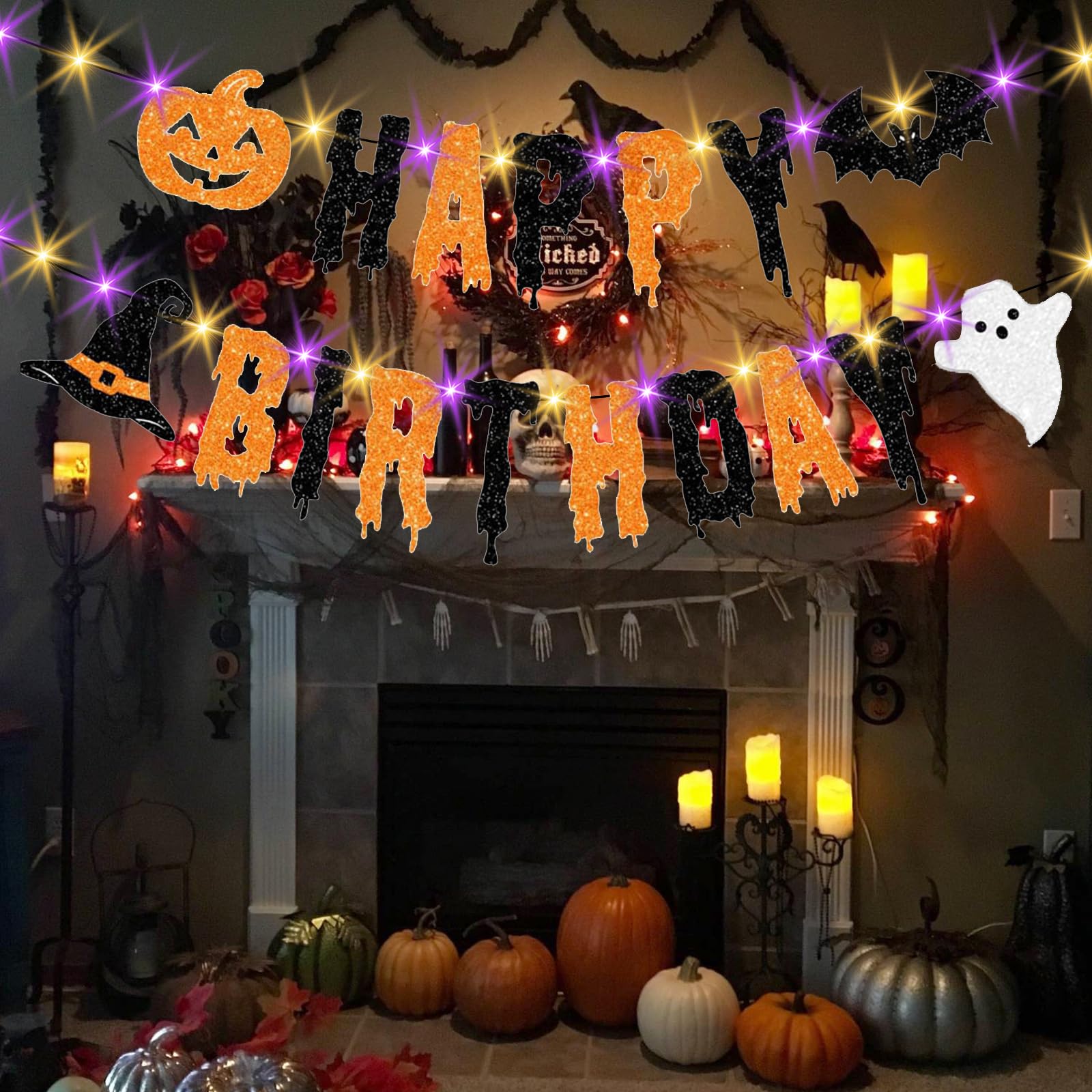 Decoração De Aniversário Halloween - Banner Preto Com Fantasmas E Abóboras