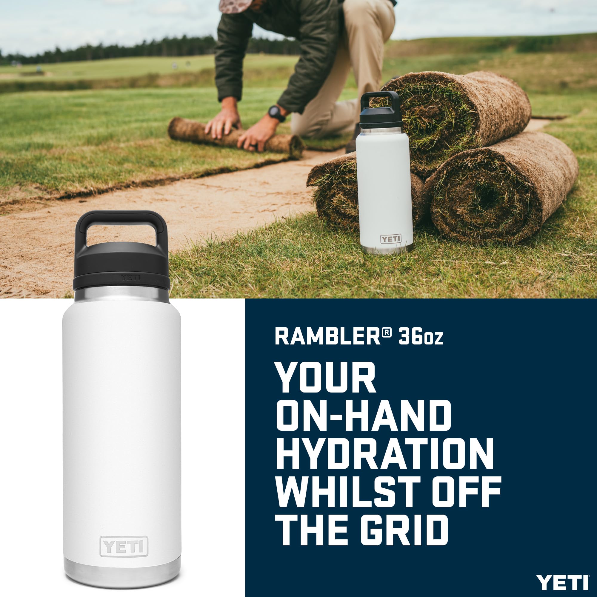 YETI Rambler Butelka Chug, izolowana próżniowo butelka ze stali nierdzewnej z nakrętką, biała, 1065 ml