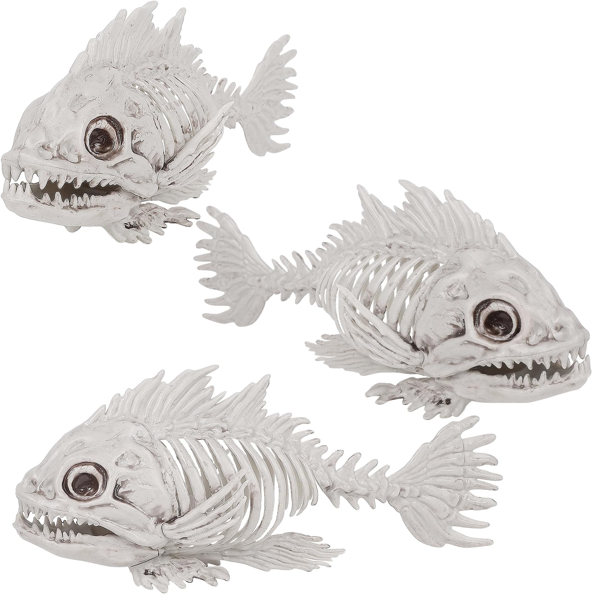 DR.DUDU 3 Pack Skeleton Fish Halloween Decor, Animals Skeleton Decorations Plastic Skull Fish Bones Figure Decor for Outdoor Indoor Bedroom Tank Party Props