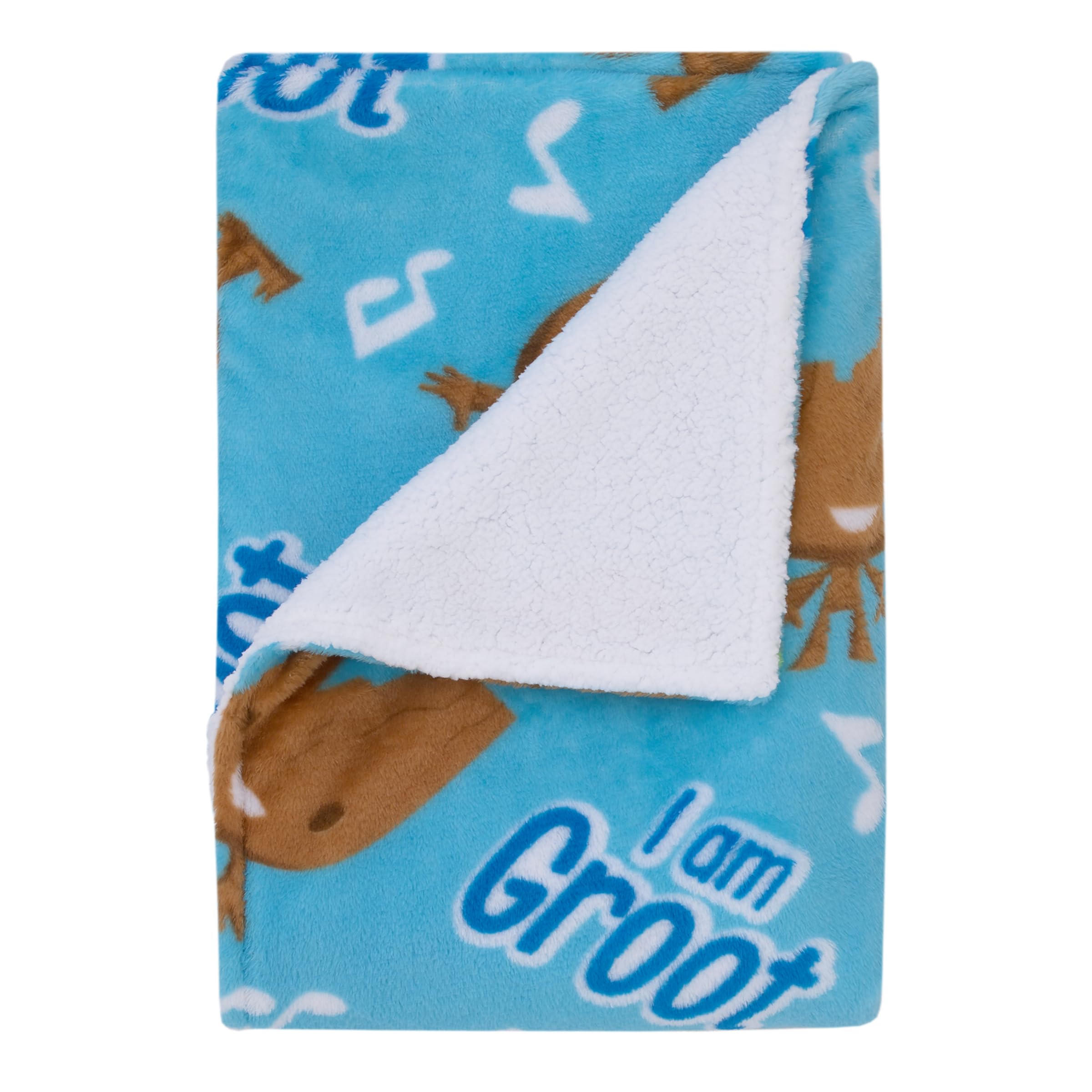 NoJo Marvel I Am Groot Blue and Brown Super Soft Sherpa Baby Blanket