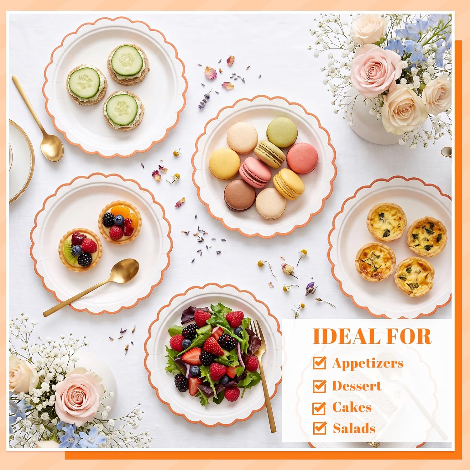 30Pcs Orange Paper Plates Scalloped Fall Dessert Cake Plate thumbnail