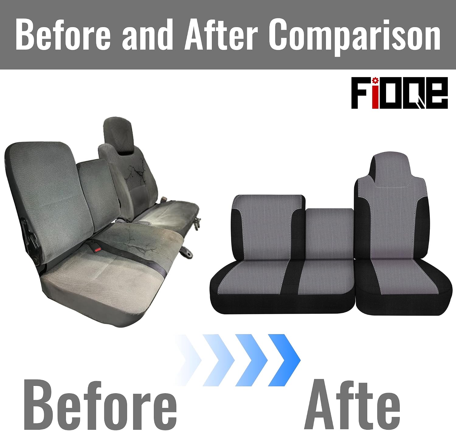 40/60 Split Bench Design Front Seat Cover for Isuzu NPR 1995-2005, Knitted Fabric with Soft Foam Lining, Breathable Seat Protector-Gray