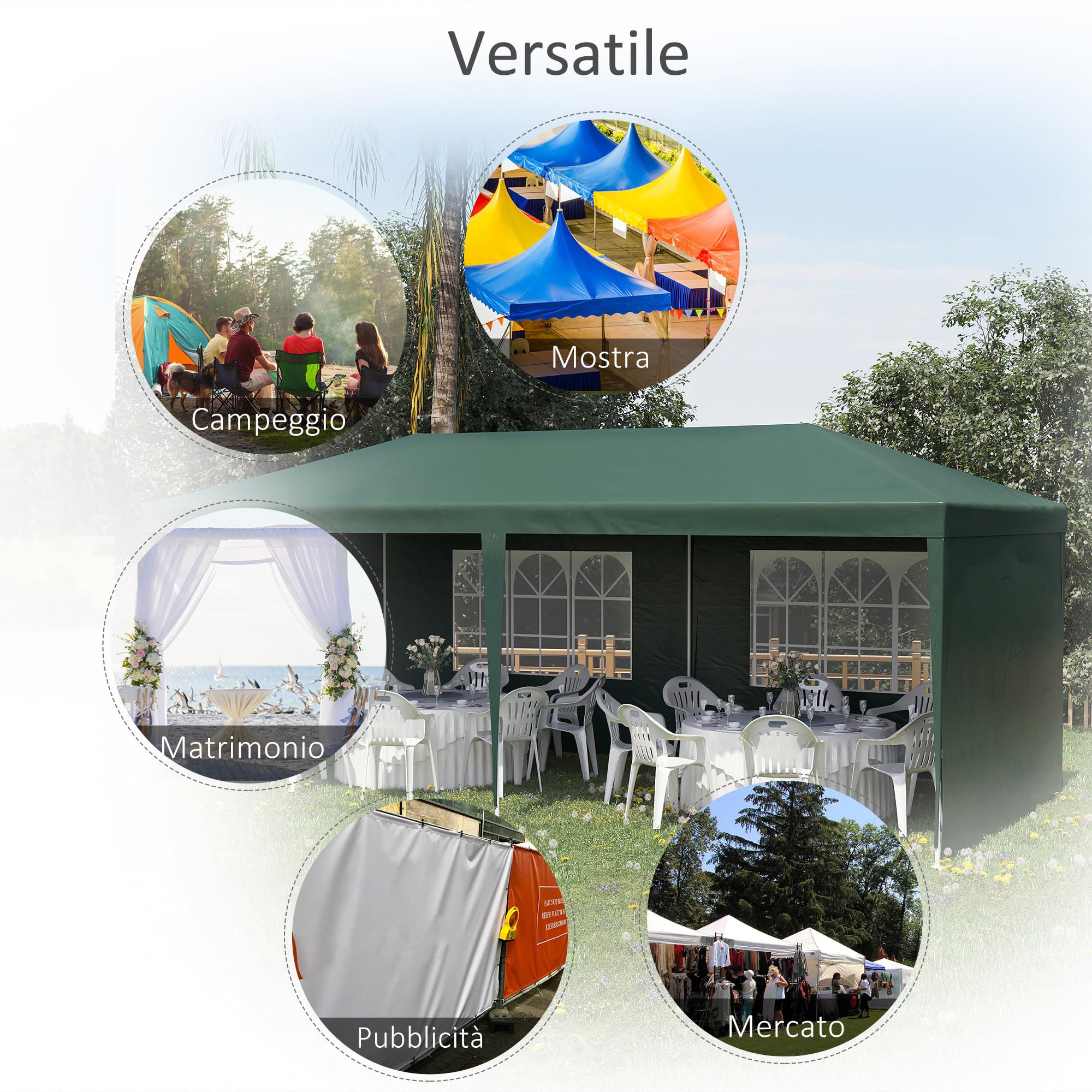 Outsunny Tonnelle de Jardin 6 x 3 m, Barnum Tente de réception avec Fenêtres et parois latérales Amovibles, en Acier et PE pour fêtes et Mariages, Vert