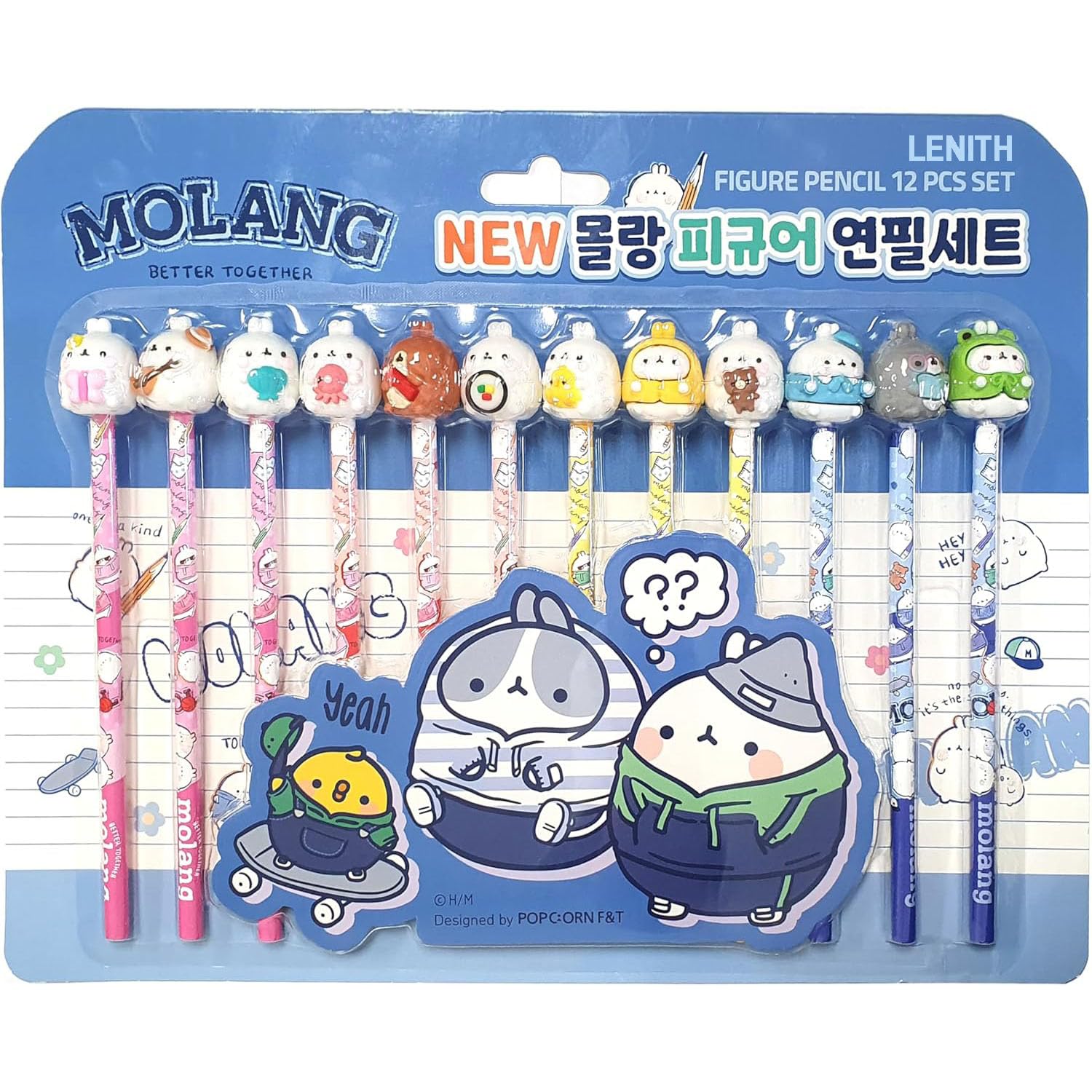 LENITH White Rabbit Molang Mini Figure Pencil Set Korean Stationery 12ea 1 set Blue/From Korean Animation/몰랑 연필
