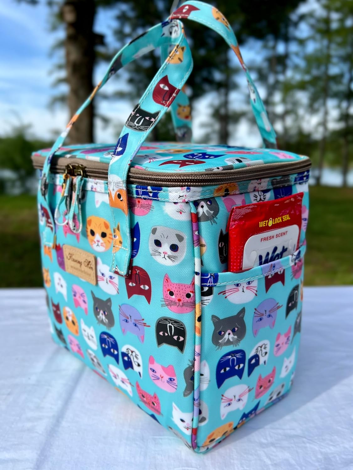 Kwang Min Pink Cat Faces Insulated Lunch Bag for Women Reusable Lunch Box for Adult,Large Bento Cooler for Office Picnic Beach Party,Premium Fabric,WaterProof,Pink lunch bag for Cat lover