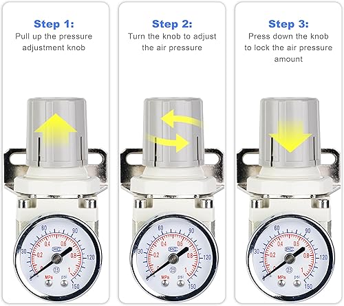 Miniatura 5 de Regulador de presión de aire con puerto de 1/4", regulador del compresor de aire con calibre de precisión de 0-150 PSI y soporte, perfecto para