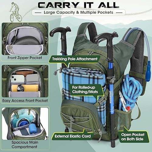 Miniatura 4 de Mochila de hidratación con bolsa de agua, mochila ligera de senderismo de 18 litros para mujeres y hombres, pequeña bolsa de agua de hidratación