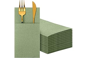 Disposable Linen Feel Paper Napkins with Flatware Pocket (Light Green, 75)