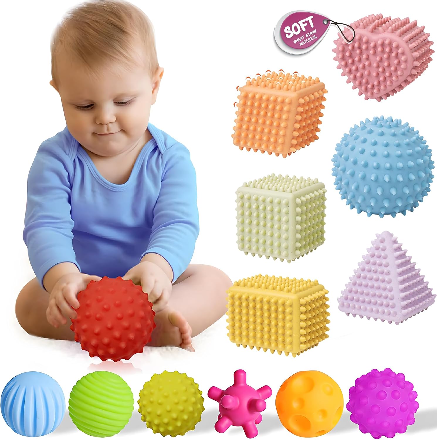 Sensory Ball Bundle for Babies and Toddlers – 12pc Spiky Textured Multi-Sensory Toys, Stress Relief and Bath Gift Set, Montessori Toys for Infants 6-12 Months and Toddlers 1-3 Years