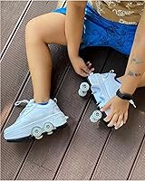 Vista 6 de Four-Wheel 2-in-1 Roller Skate Shoes Unisex Skates Detachable Kids Sneakers with Wheels White
