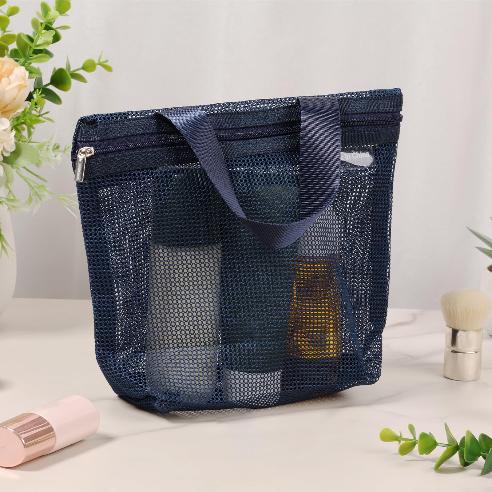 NZWBSHSSP Mesh Shower Caddy Bag Portable Hanging Toiletry and Bath Organizer with Zipper for Travel, Gym, Camping, College Dorms, Beach(Navy)
