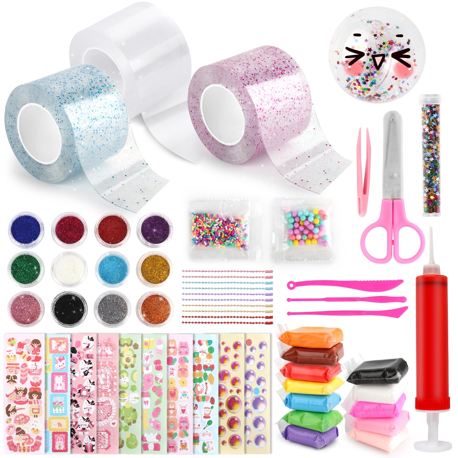 MXTIMWAN Nano Tape Bubbles Set, 55 Stück Doppelseitiges Klebeband Set für Blow Bubbles, DIY Bubble Tape Nano Klebeband mit 3 Rollen Nanoband Doppelseitig für Kinder Jungen Mädchen