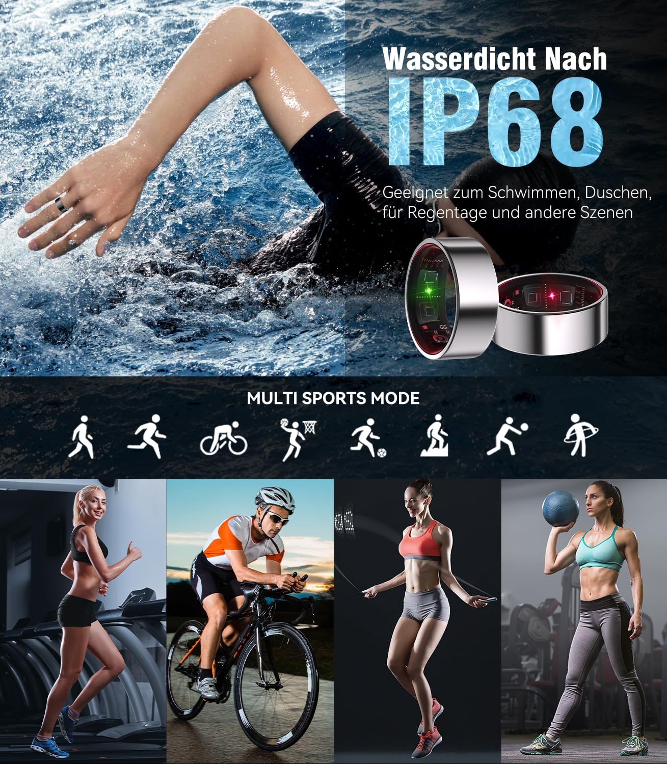 Top 1 9.0 Smart Ring e custodia di ricarica, numero di errore 0%, precisione superiore al 30%, IP68 + 50 m, 3 in titanio antiurto, da donna e uomo, per monitoraggio del sonno, indossabile, SpO2