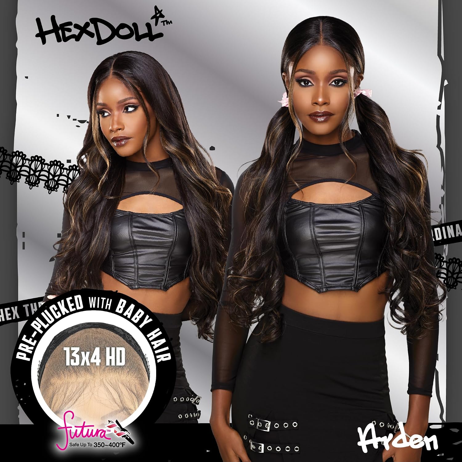 Sensationnel HexDoll 13X4 Lace Wig - Arden Lacefrontal Glueless Synthetic with Natural Density Preplucked Hairline (1 JETBLACK)