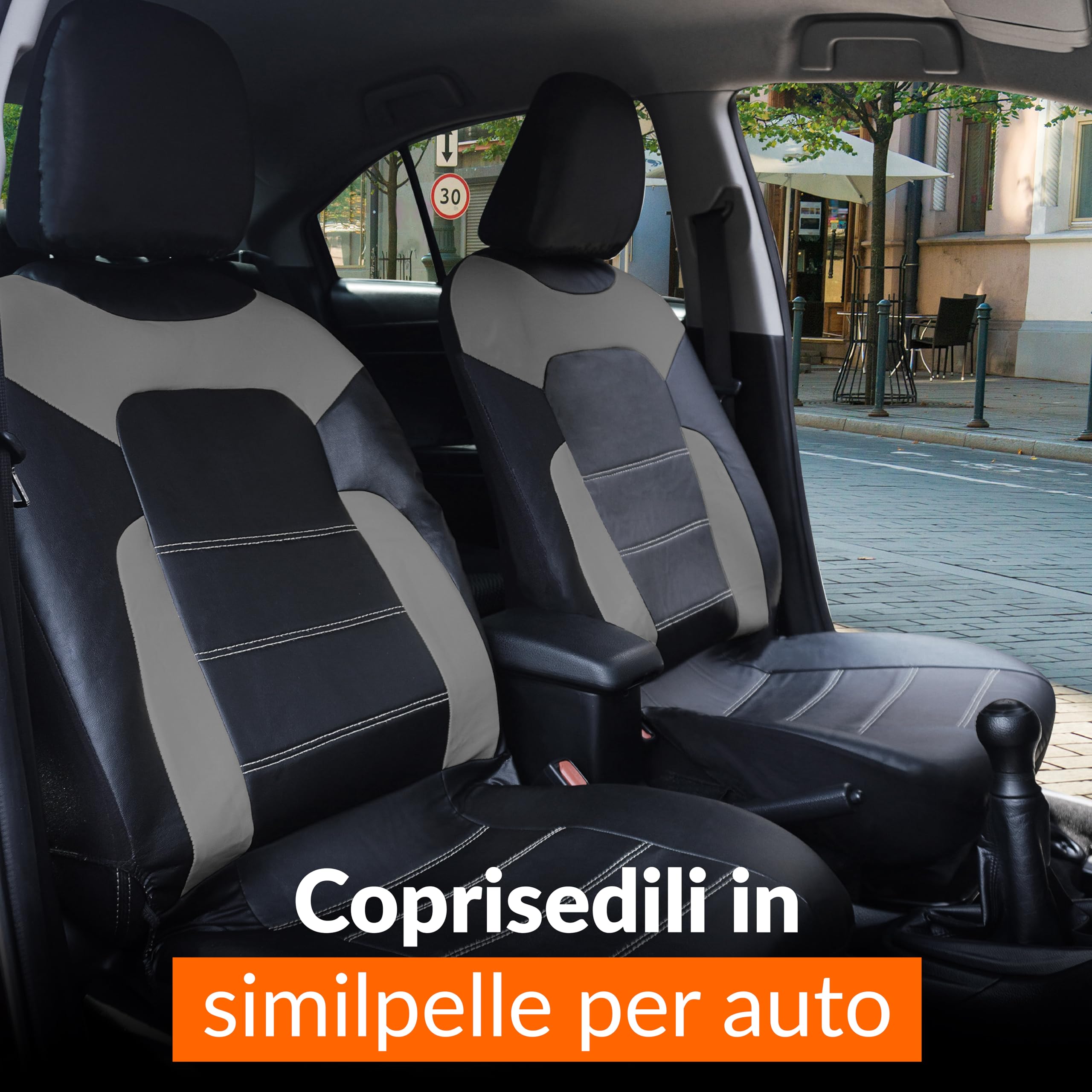 Coprisedili Auto Universali Ecopelle Grigio Set Completo Anteriore e Posteriore