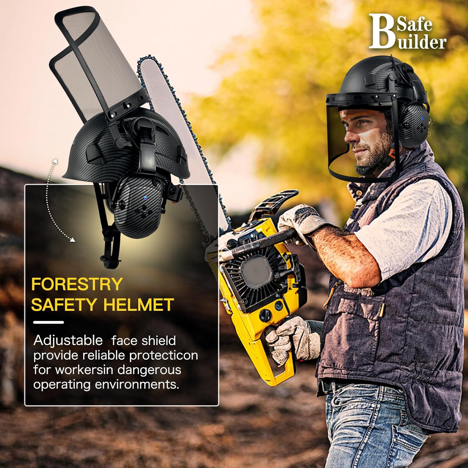 Forestry Chainsaw Tree Work Safety Helmet Vented Hard Hats Bluetooth Ear Muffs Face Shield Outdoor Hardhats ANSI Z89.1