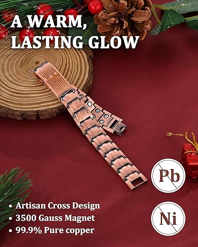 Miniatura 40 de MagEnergy Pulsera de cruz de cobre para hombre, pulsera magnética de cobre ultra fuerte para hombre, pulsera de cobre ajustable con caja de joyería