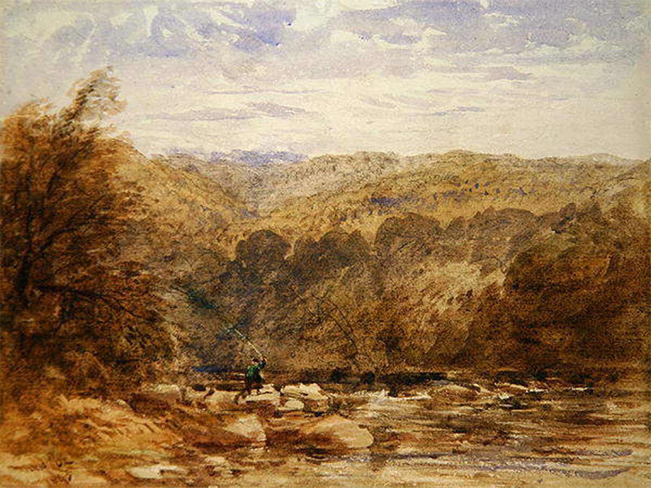 ARTXLXXBN Famous Painting Canvas Artwork Graffiti Print a Derbyshire River by David Cox Portrait Canvas Image for Home Decor 60x90cm