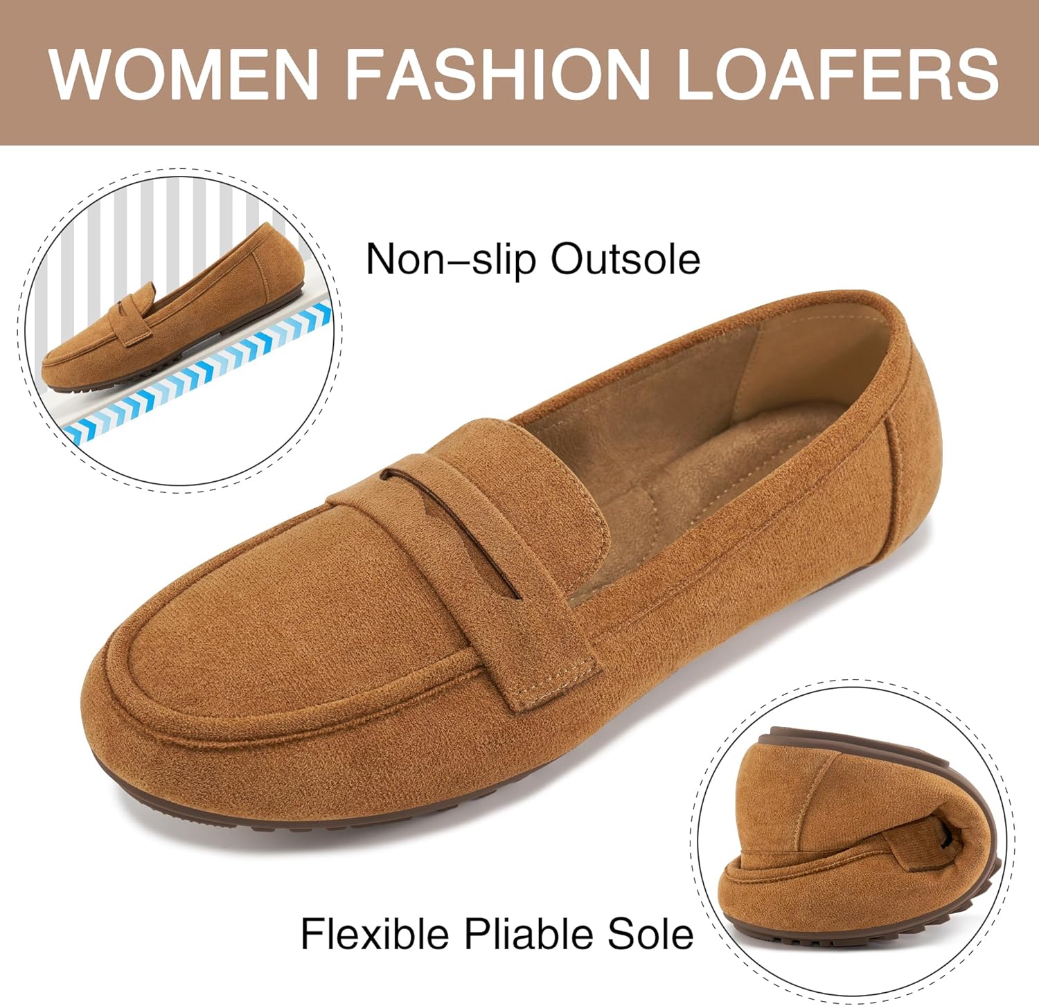 Ecetana Women Loafers Comfortable Shoes Casual Slip on Penny Moccasins Flats for Walking Driving Business - Image 5
